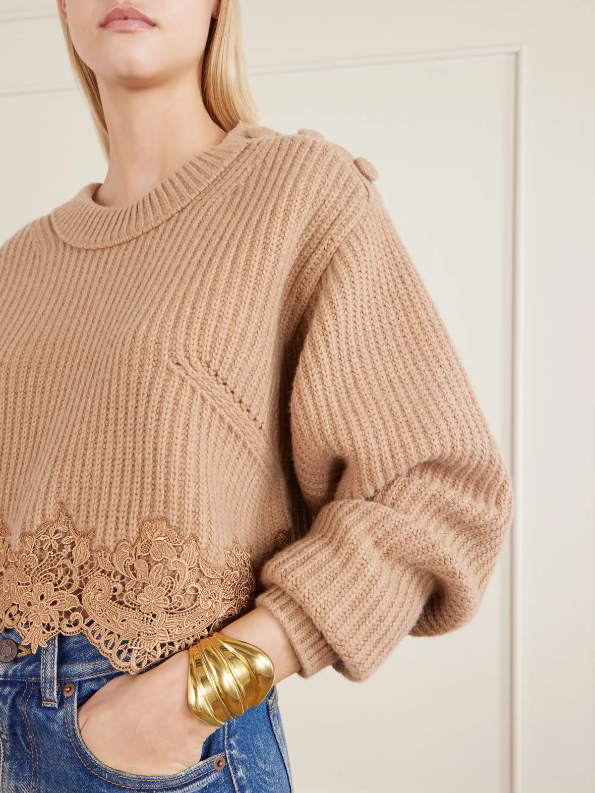 Lace-trimmed Wool And Cashmere-blend Sweater