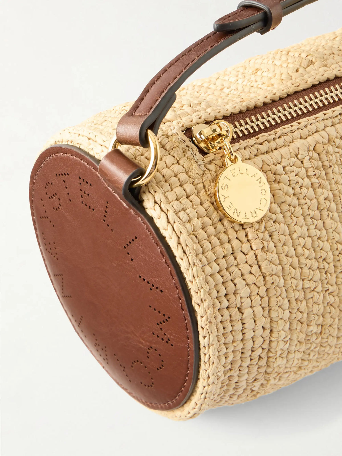 Barrel Vegetarian Leather-trimmed Raffia Shoulder Bag