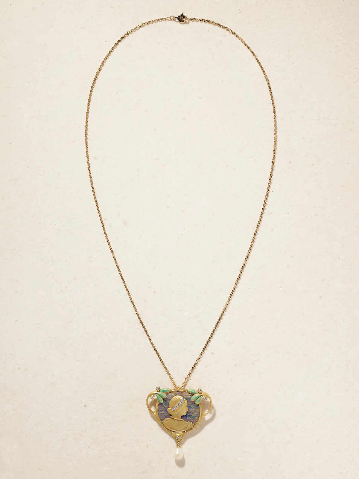 Stephanie Windsor + Masriera Y Carreras Vintage 1890s Gold, Diamond, Pearl And Enamel Necklace