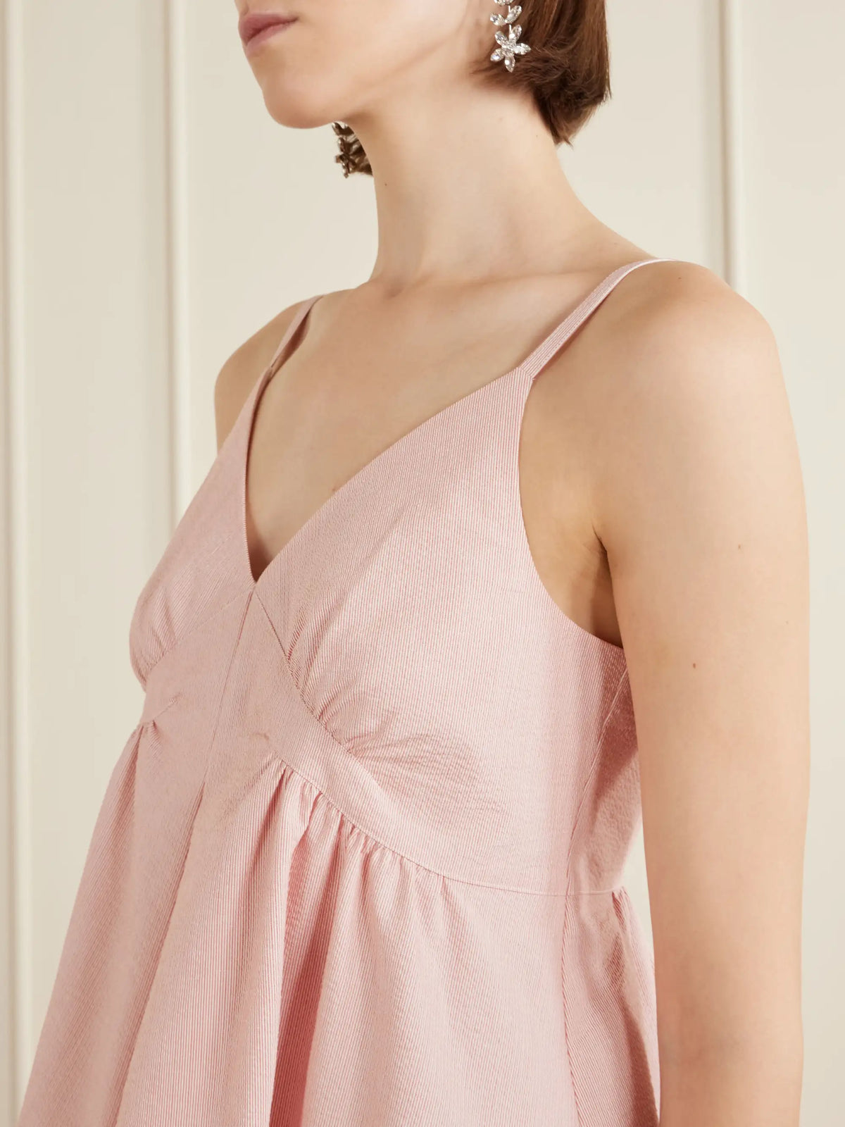 Proenza Schouler White Label Barker Gathered Striped Cotton-blend Seersucker Top