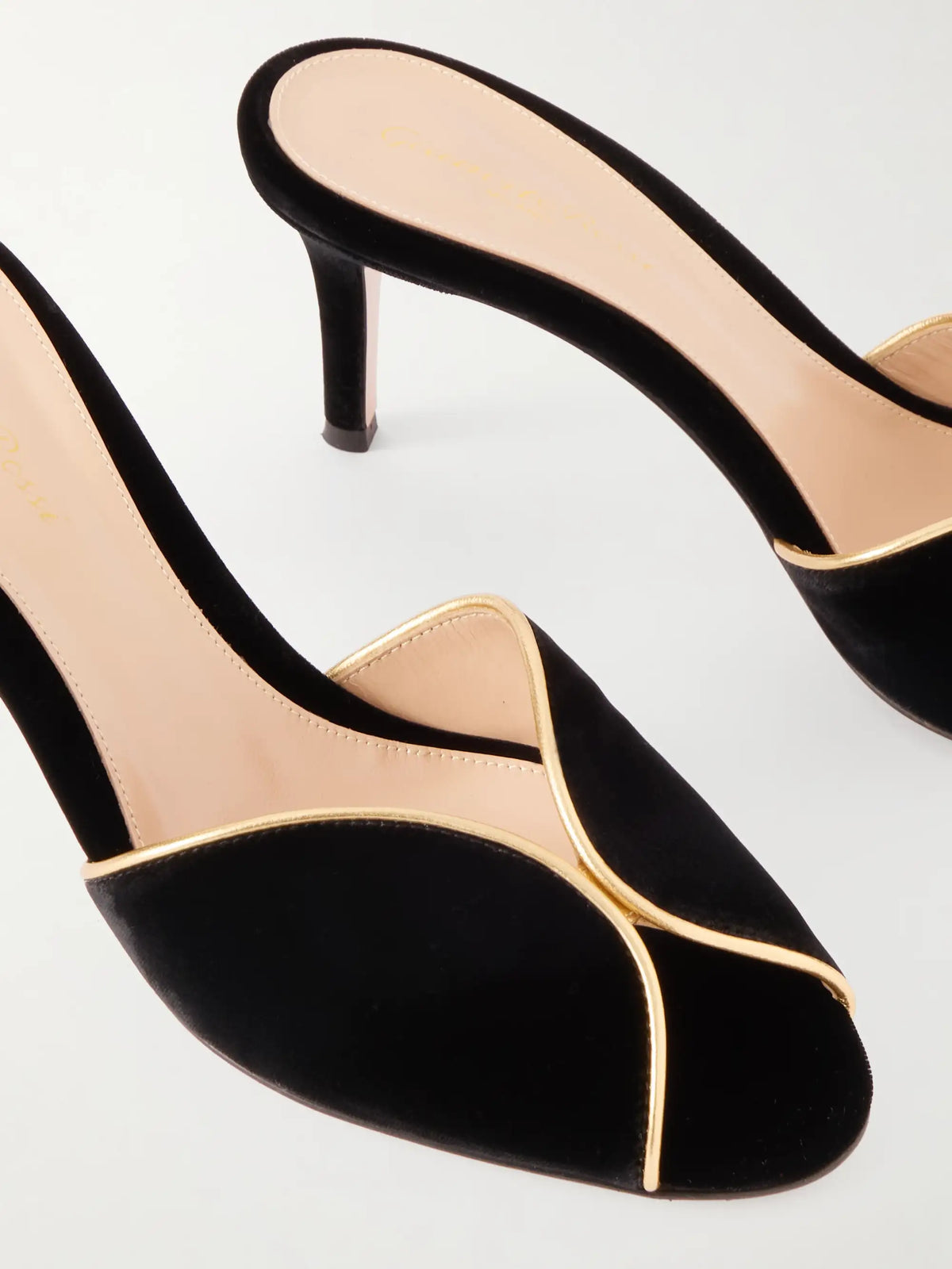 70 Leather-trimmed Velvet Mules