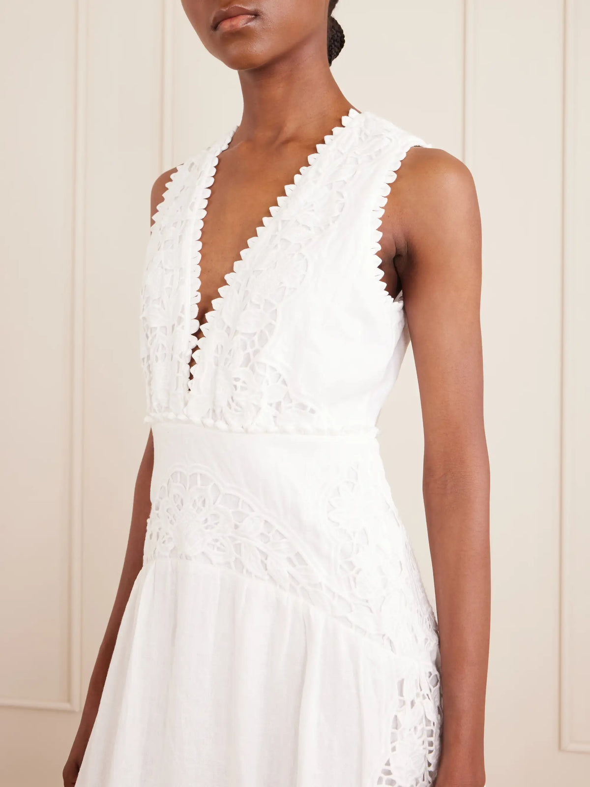 Farm Rio Floral-embroidered Linen Midi Dress