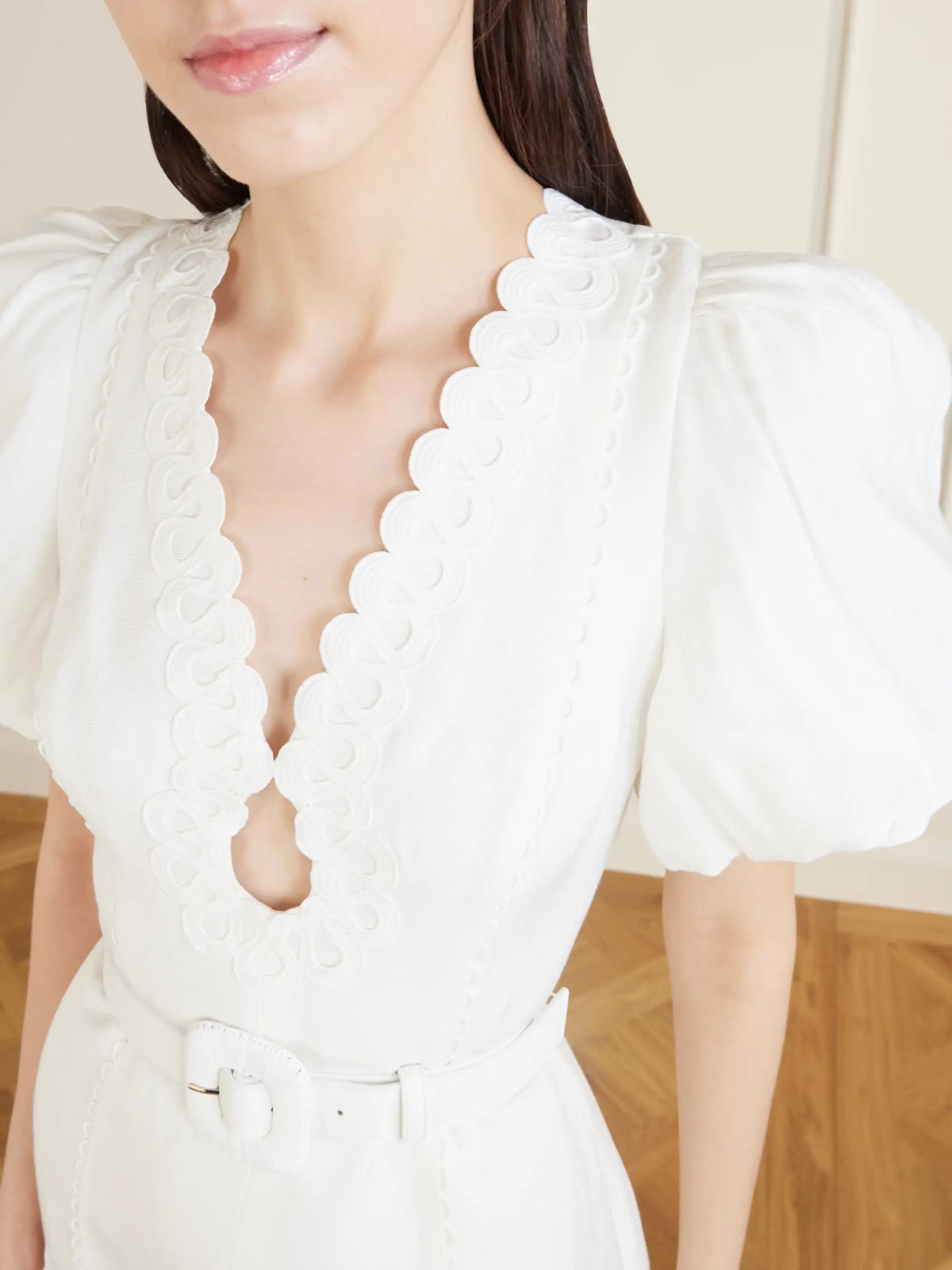 Rebecca Vallance Kahlia Ruffled Scalloped Linen-blend Mini Dress