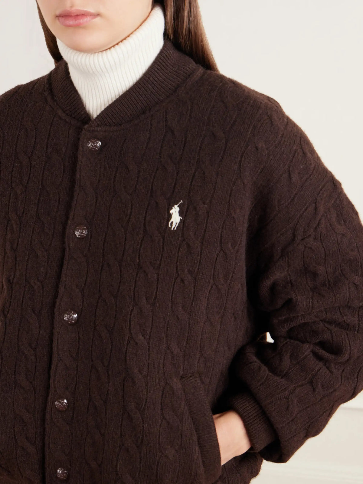 Polo Ralph Lauren Logo-embroidered Cable-knit Wool And Cashmere-blend Bomber Jacket