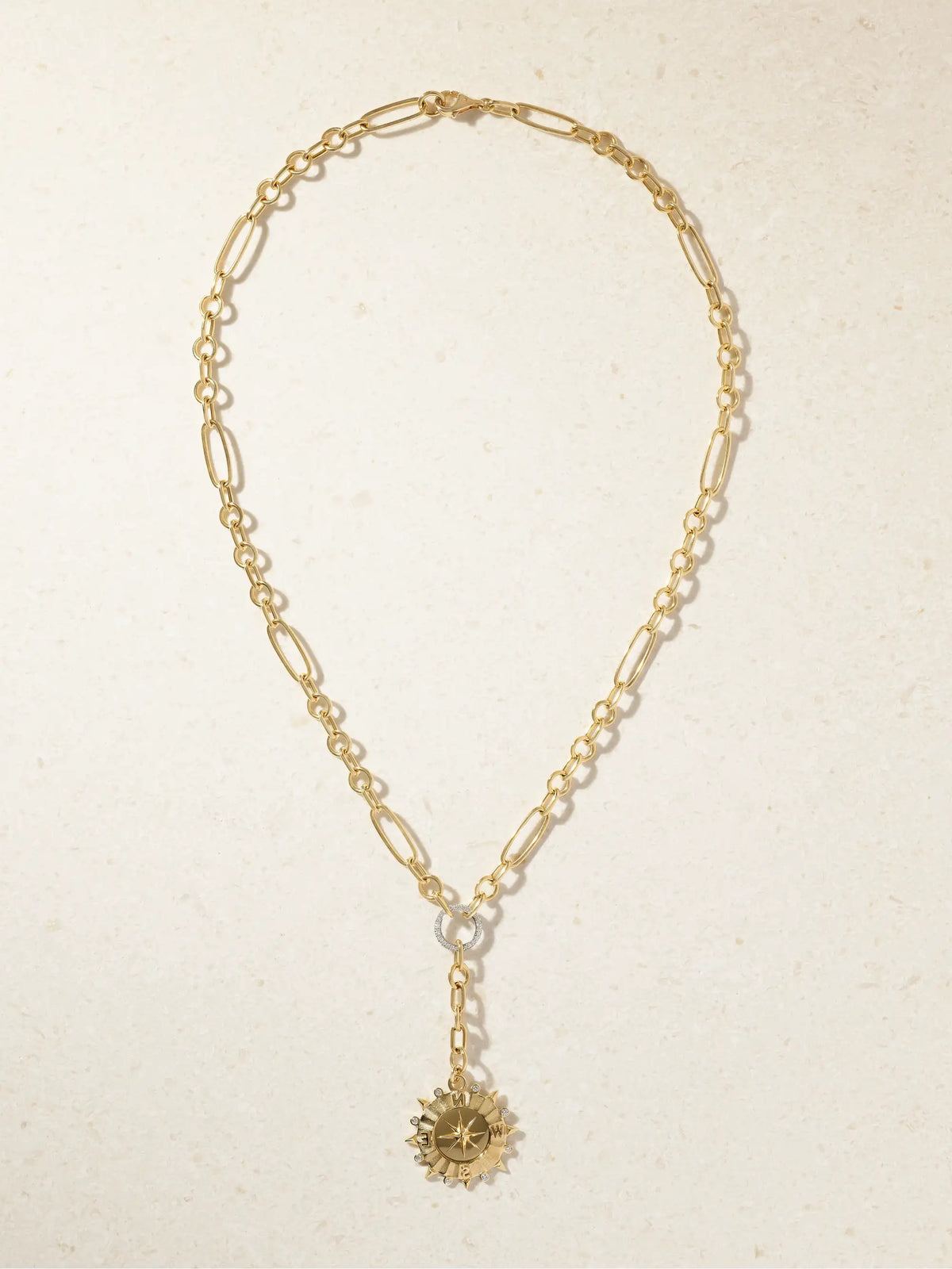 Internal Compass + Small Mixed Clip 18-karat White And Yellow Gold Diamond Necklace