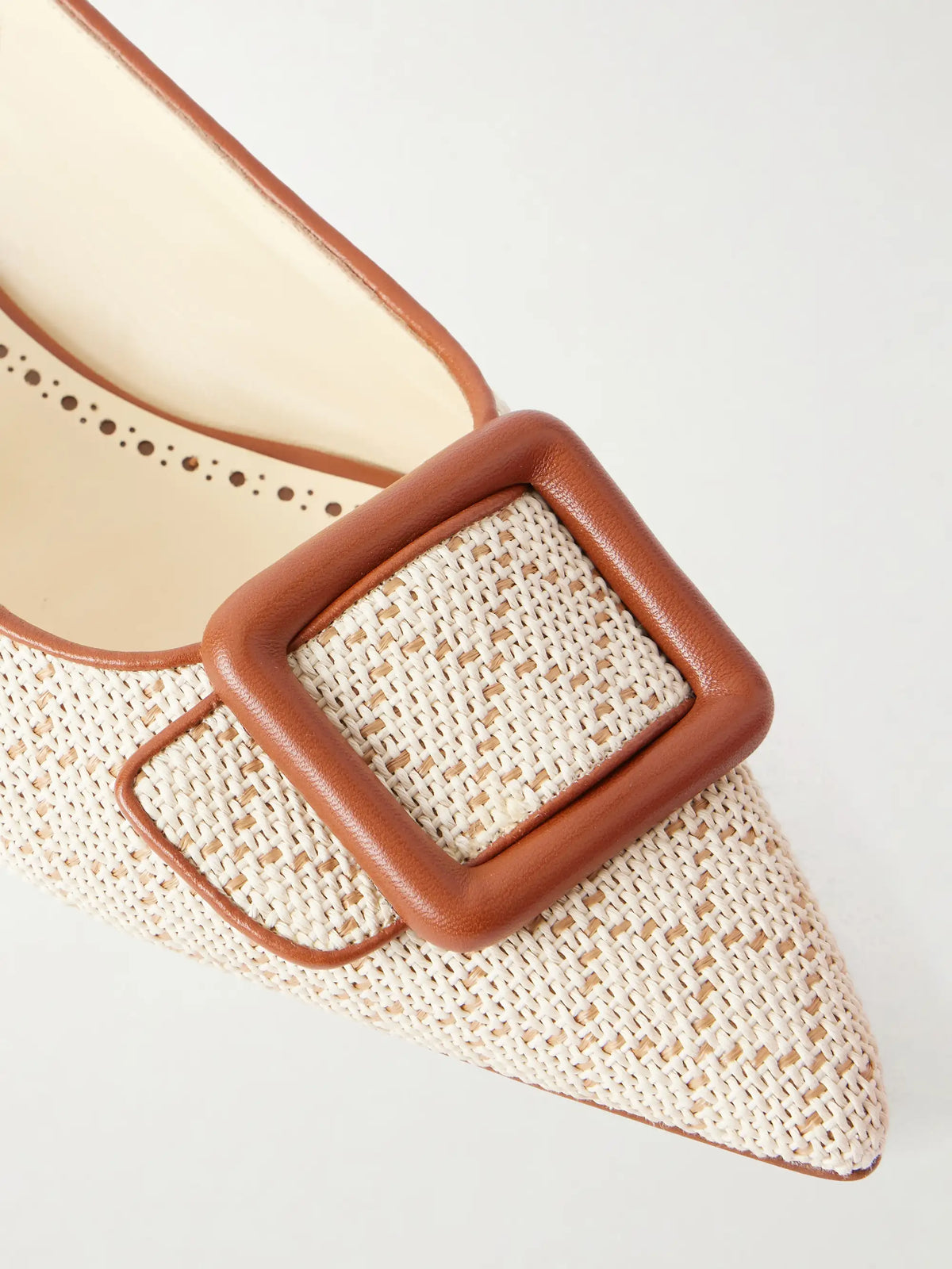 Maylurabi Buckle-detailed Leather-trimmed Woven Slingback Pumps