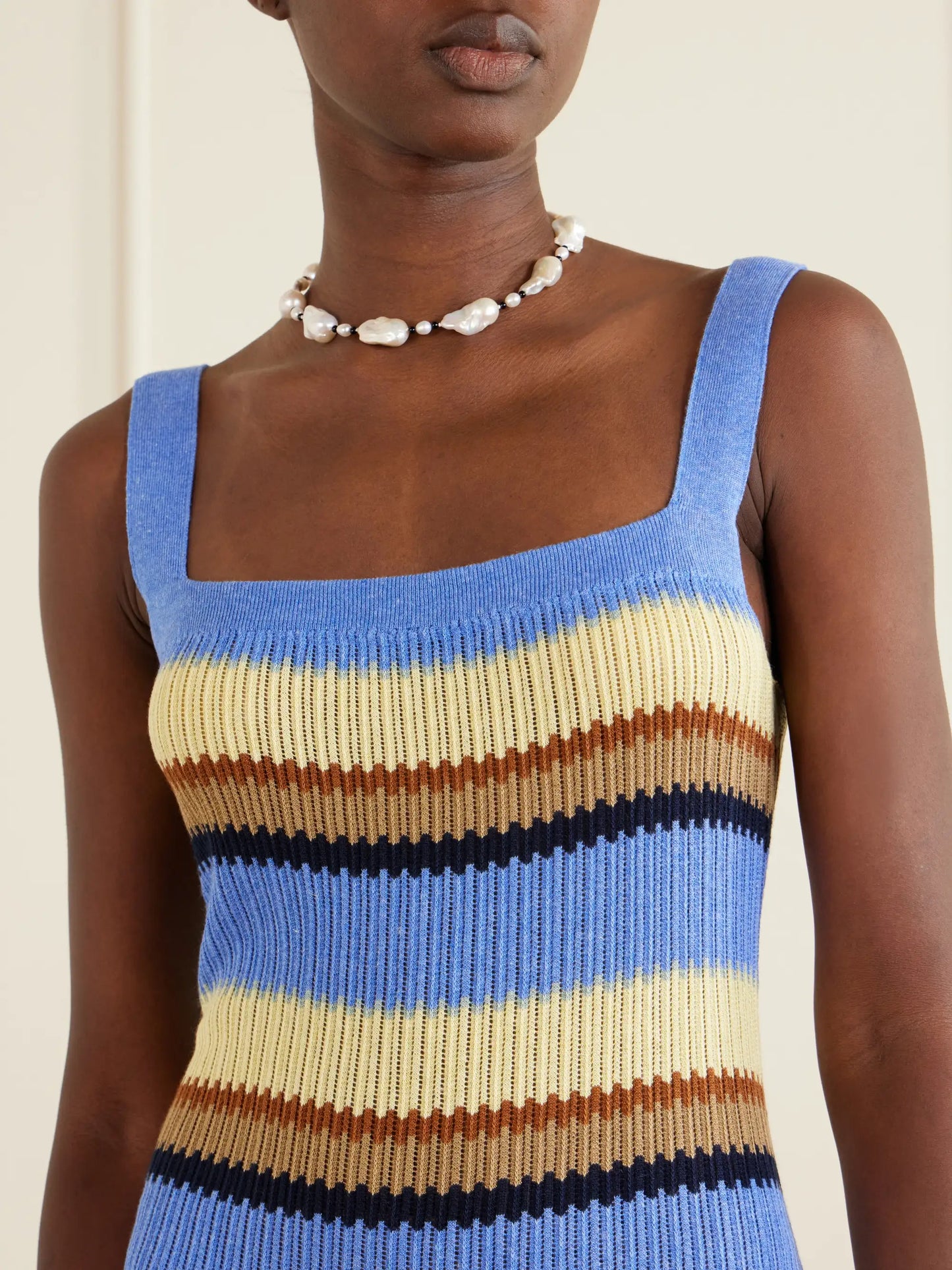 Palazzo Striped Ribbed Silk And Linen-blend Midi Dress
