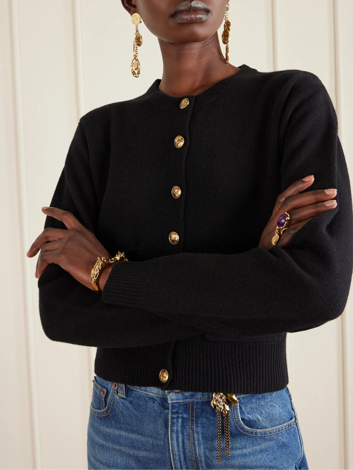 Cropped Embellished Wool And Cashmere-blend Cardigan