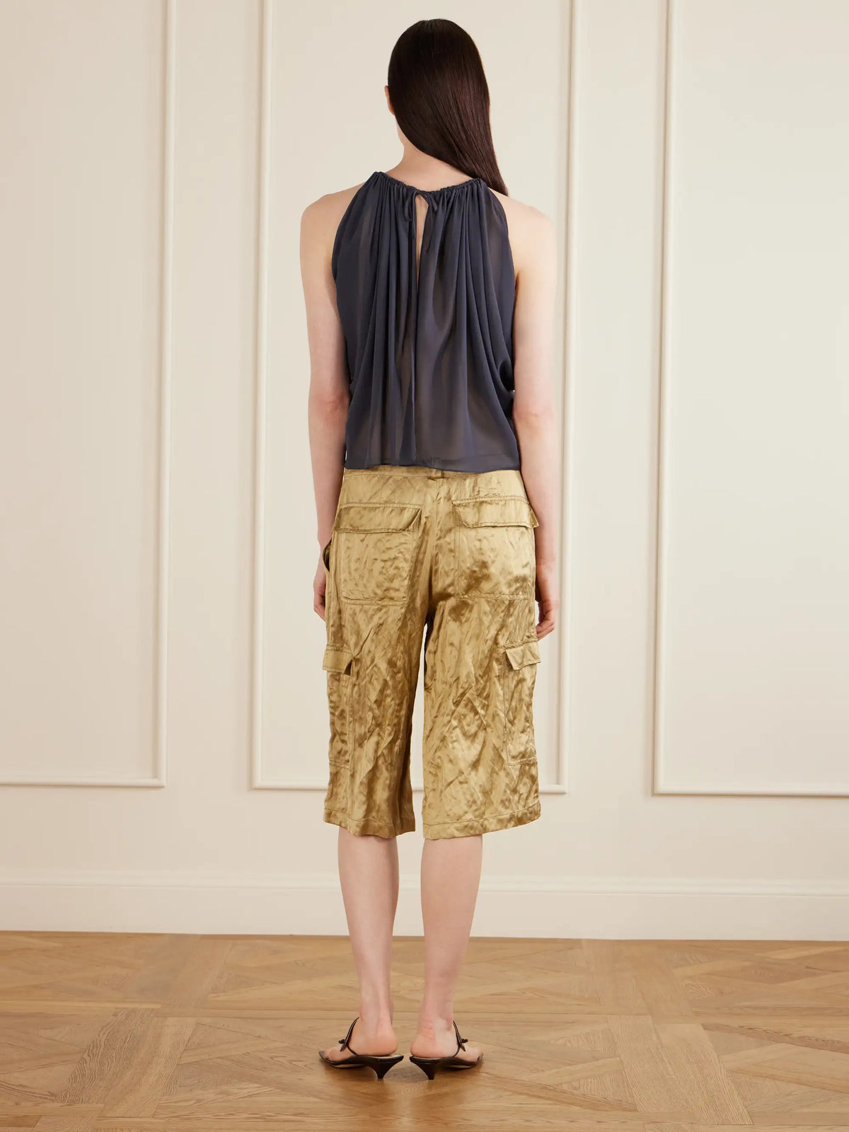 AFLALO Reysa Gathered Silk-crepe Top