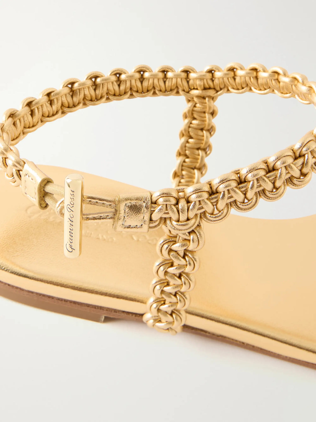 Woven Metallic Leather Thong Sandals