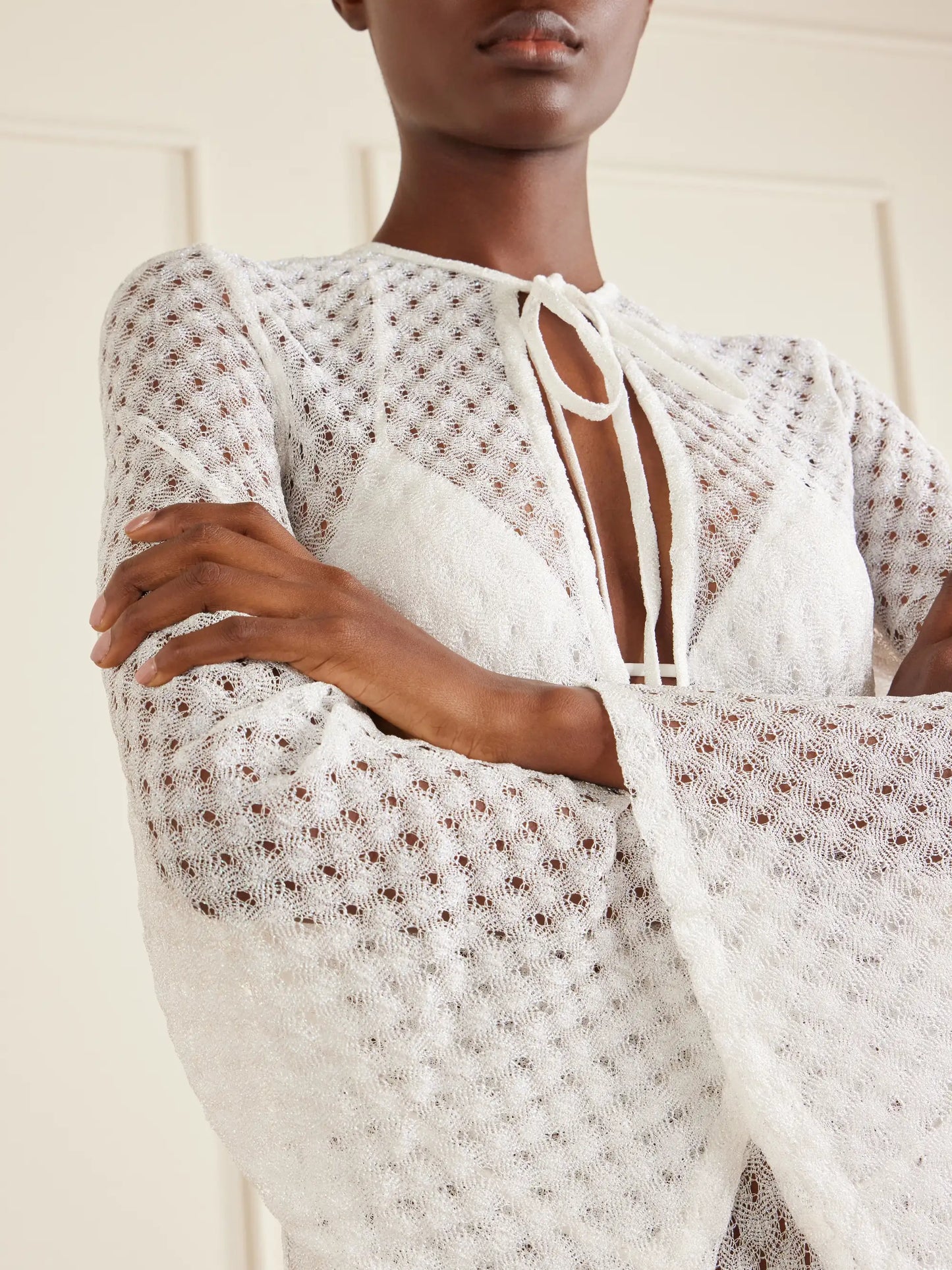 Striped Metallic Crochet-knit Coverup