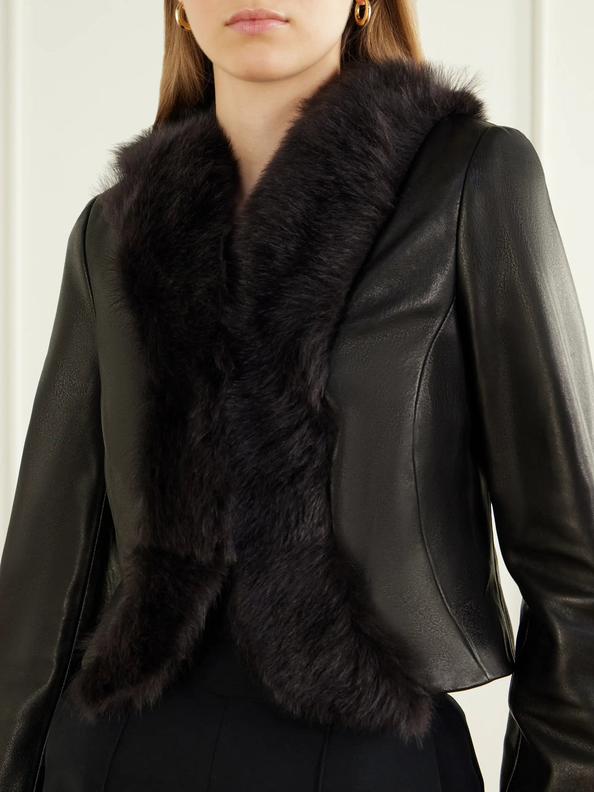 Nour Hammour Sofie Cropped Shearling-trimmed Leather Jacket