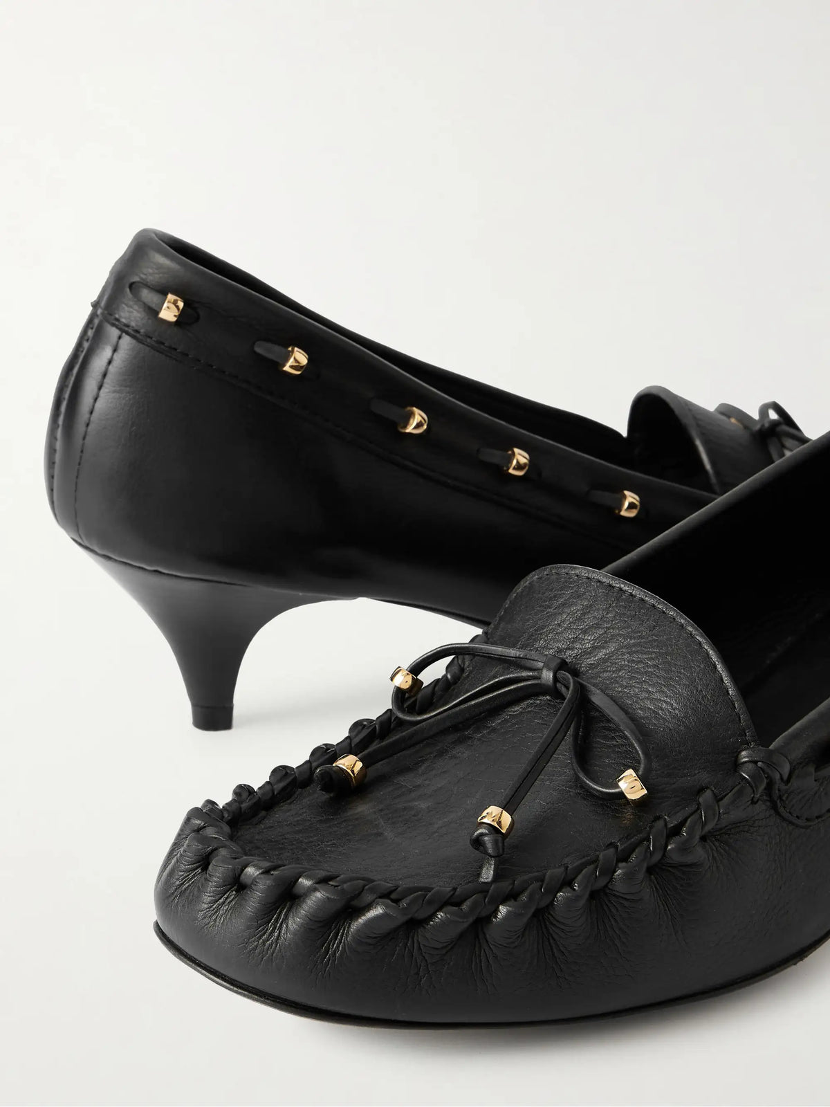 Milly Embellished Whipstitched Textured-leather Pumps