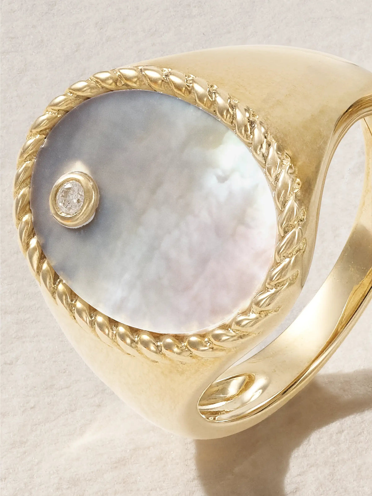 9-karat Gold, Mother-of-pearl And Diamond Signet Ring