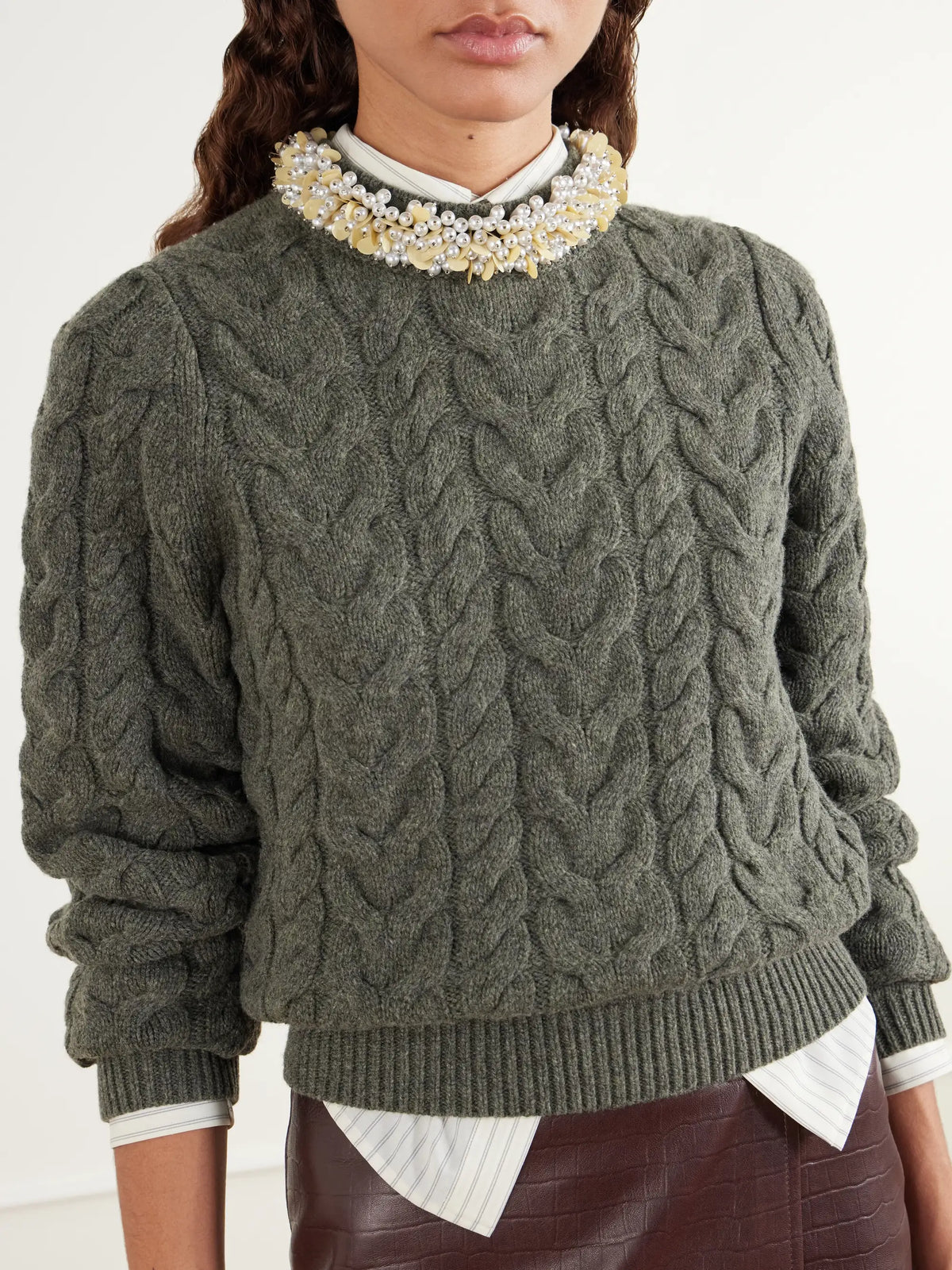 Ulla Johnson Marlie Embellished Cable-knit Wool And Cashmere-blend Sweater