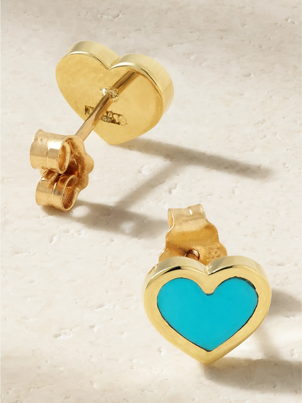 Extra Small Heart 18-karat Gold Turquoise Earrings