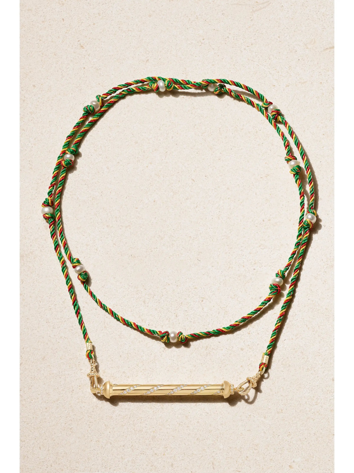Candy Cane 18-karat Gold, Cord, Pearl And Diamond Necklace
