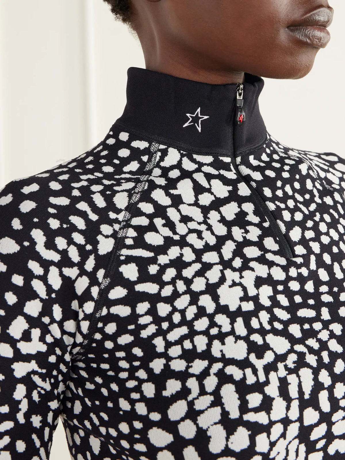 Perfect Moment Leopard-jacquard Thermal Half-zip Stretch-knit Base Layer