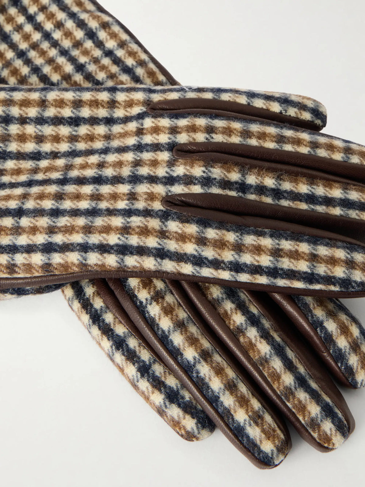 Checked Wool And Leather Gloves