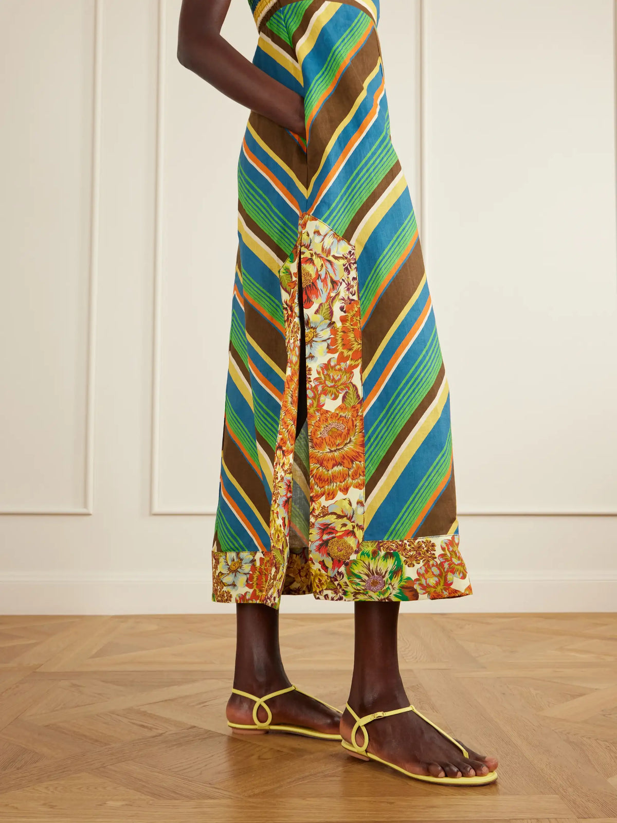 Charlie Striped Floral-print Linen Midi Dress