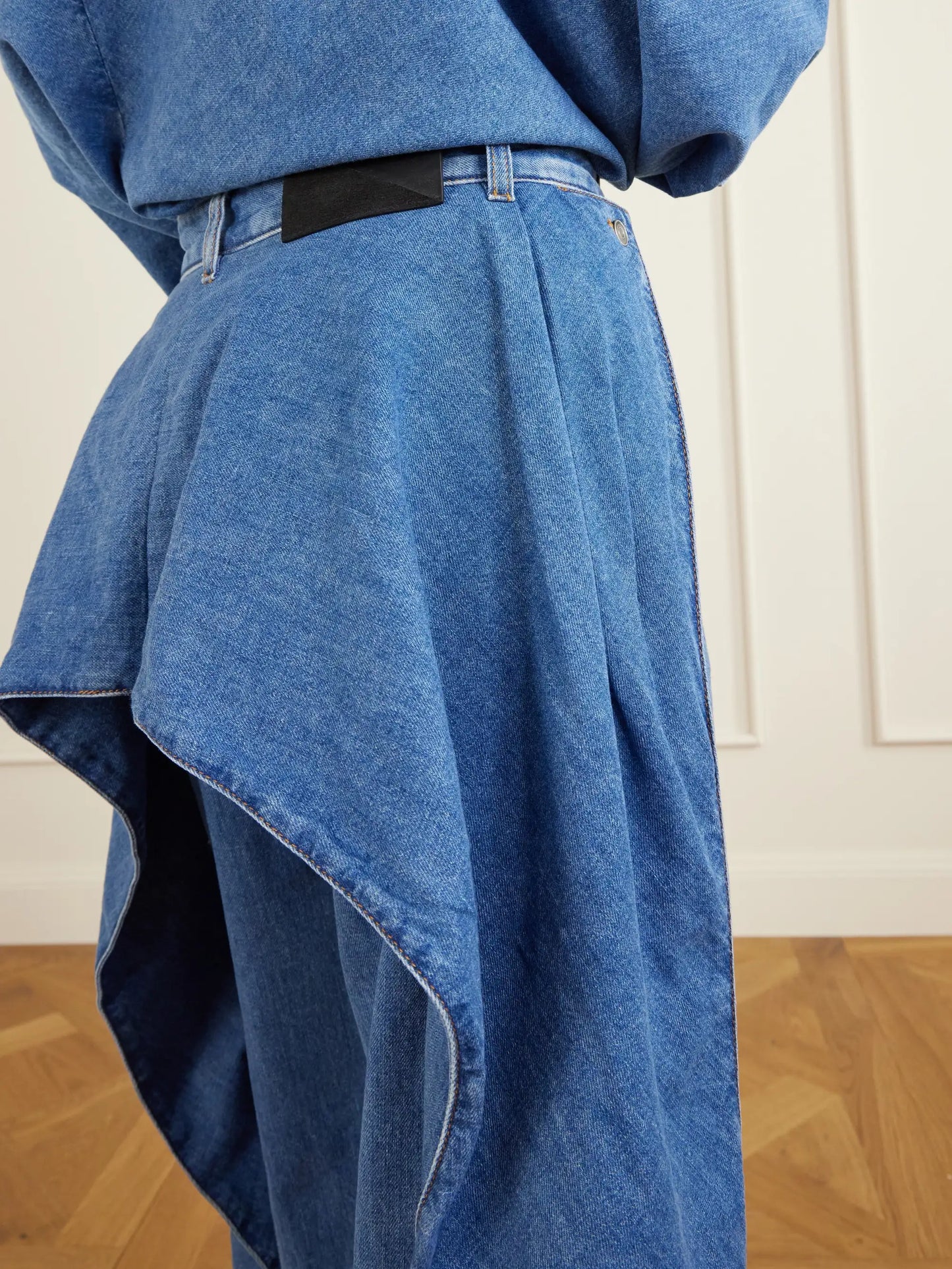 Draped Mid-rise Wide-leg Jeans