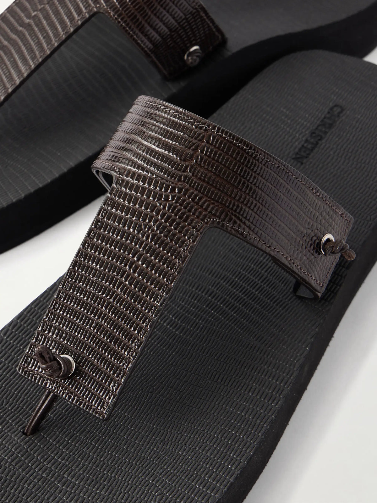 Edge Lizard-effect Leather Flip Flops