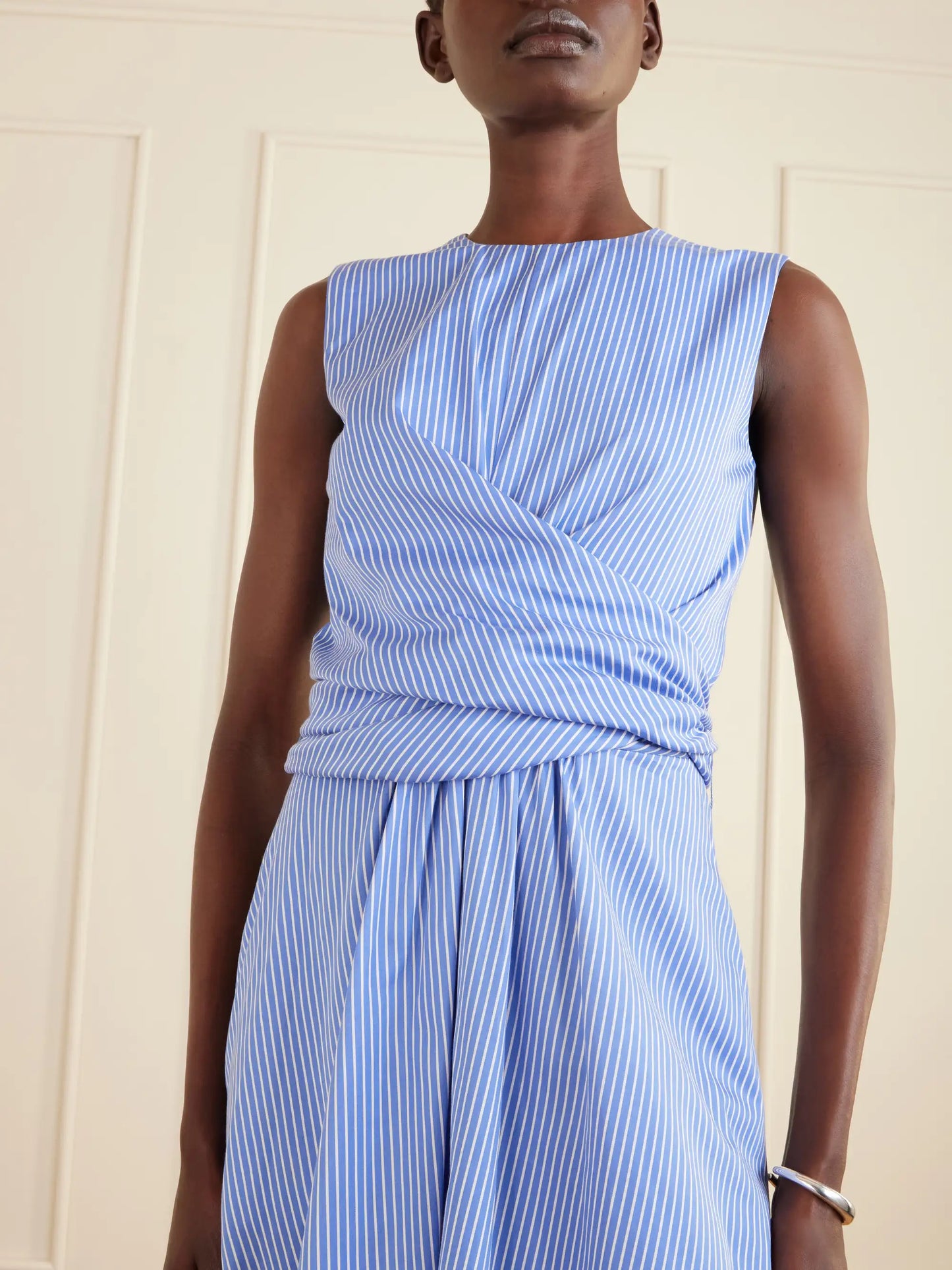 Penny Striped Gathered Cotton Midi Dress