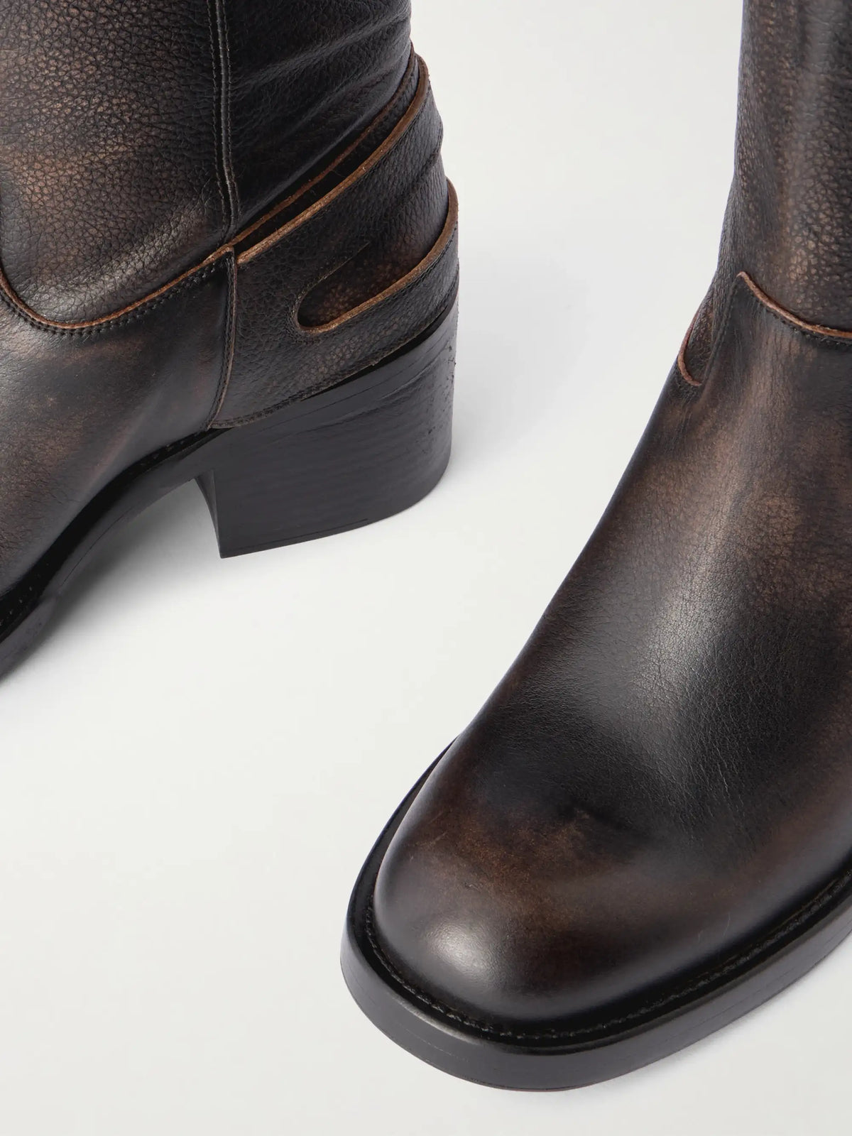 New Bikers Buckled Textured-leather Boots