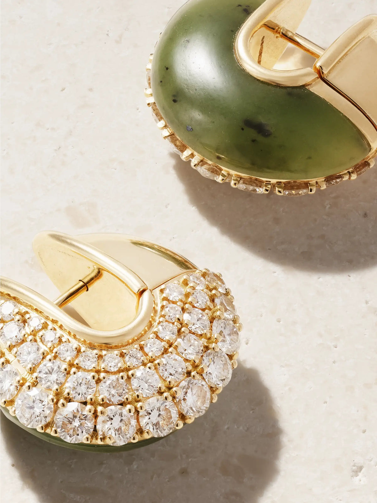 Fluid 18-karat Gold, Diamond And Jade Hoop Earrings