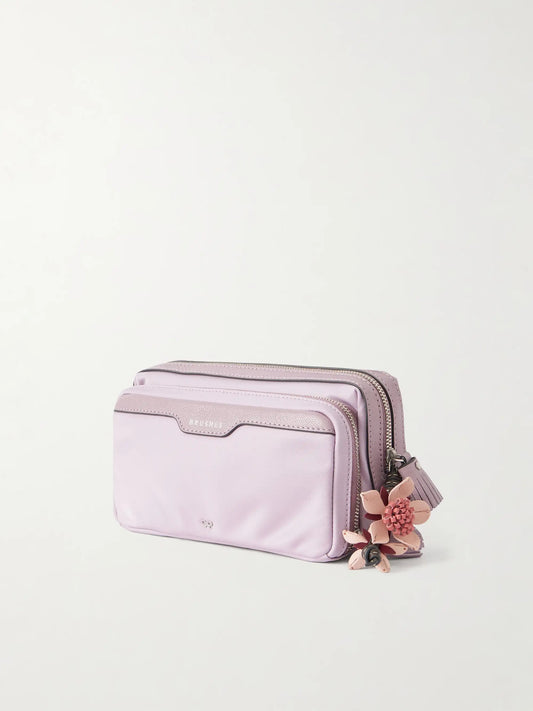 Sakura Blossom Leather-trimmed Shell Cosmetics Case