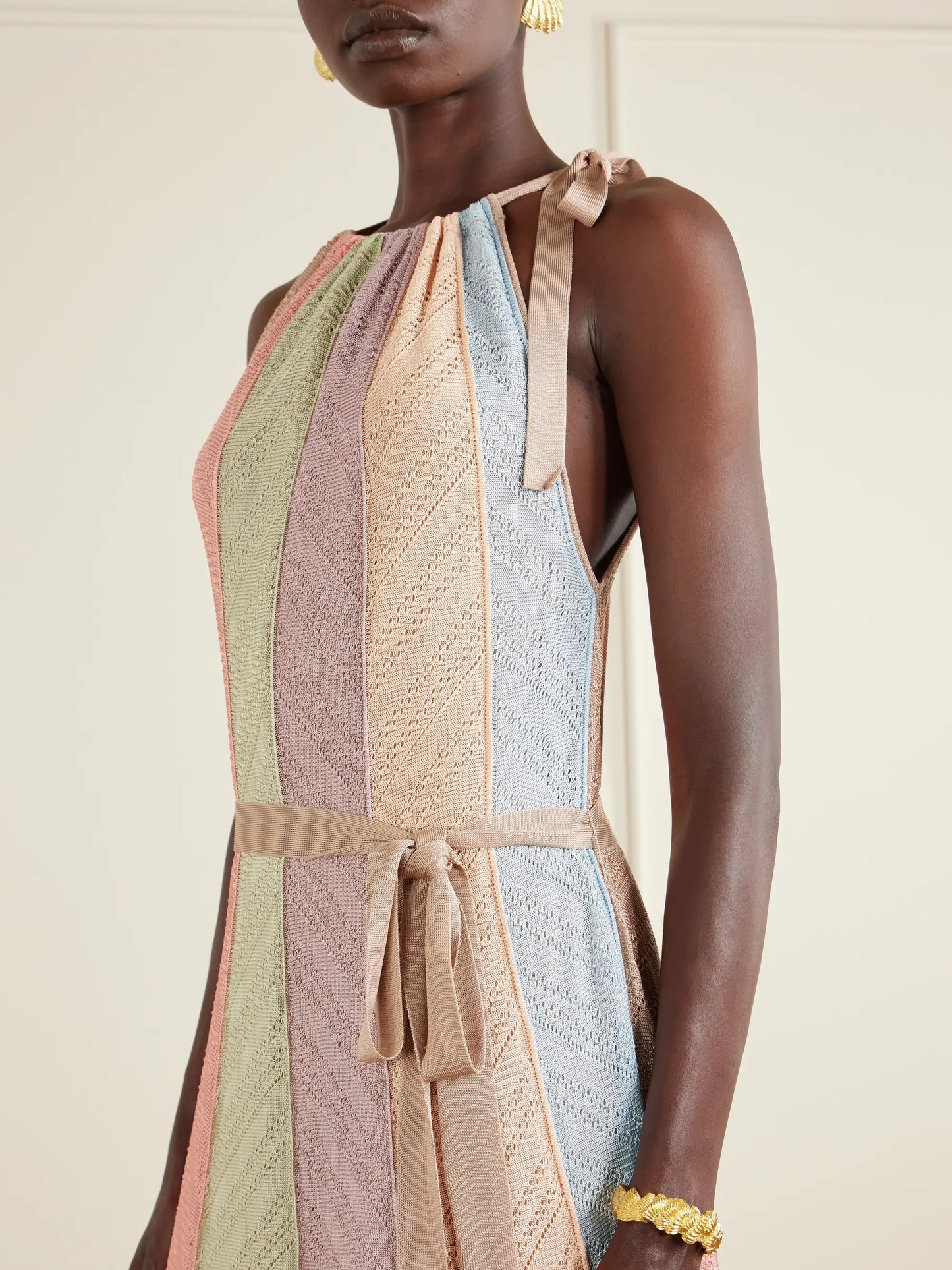 Mahon Splice Halter Mesh Midi Dress
