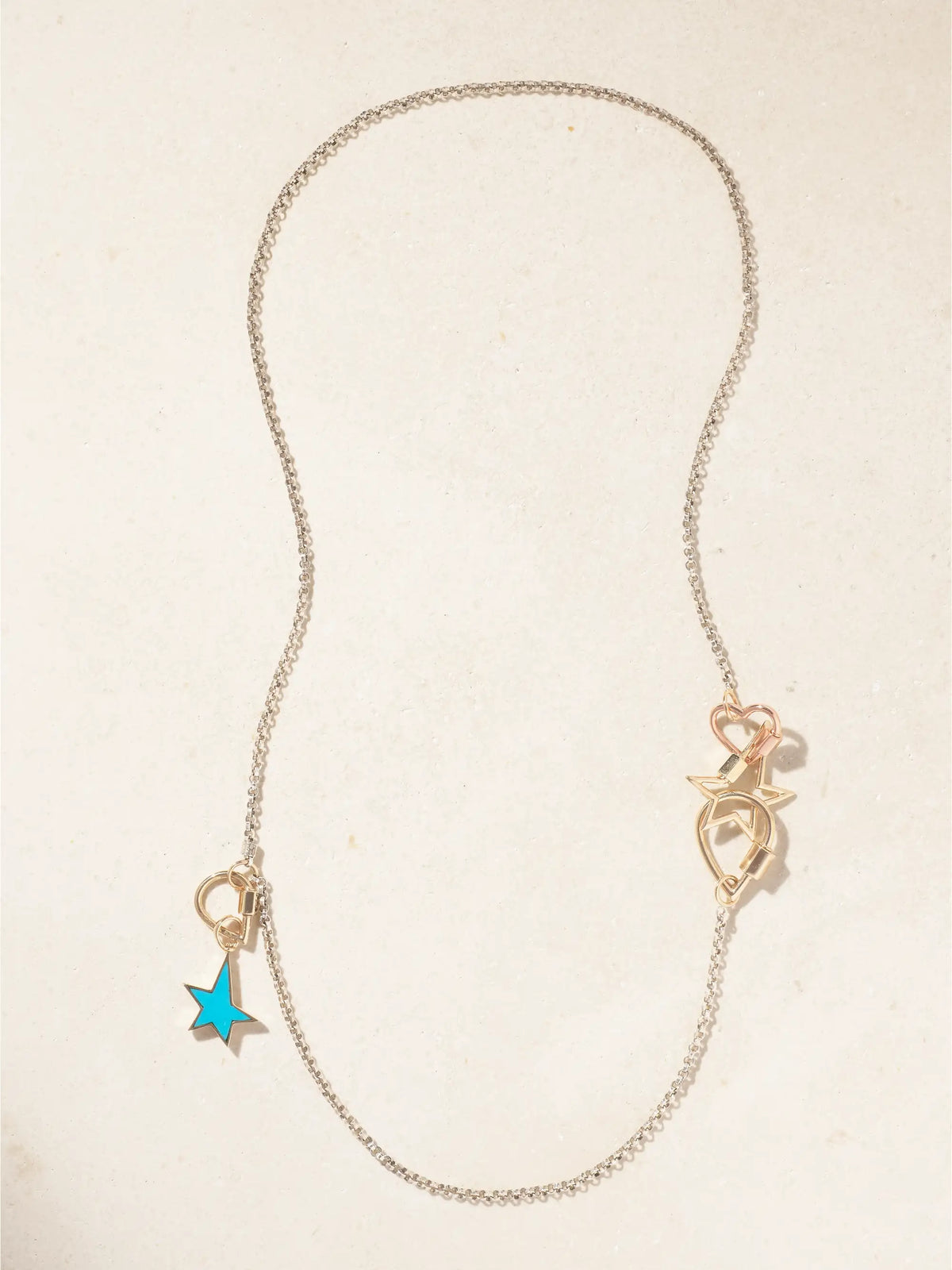 Baby Heartlock + Starlock + Baby Droplock + 3 Loop Rolo Chain Sterling Silver, 14-karat Yellow And Rose Gold And Enamel Necklace