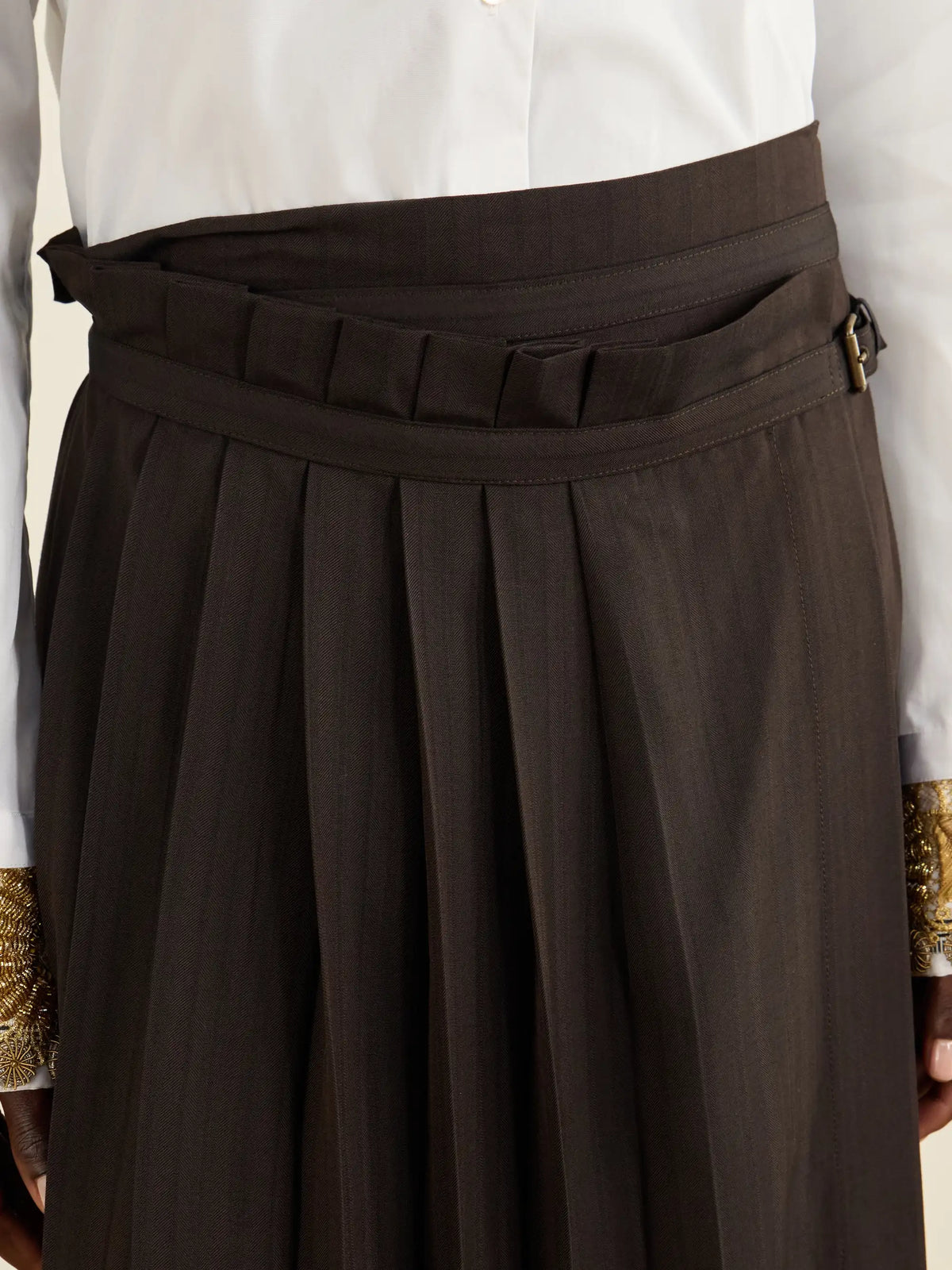 Dries Van Noten Striped Pleated Twill Knee-length Skirt