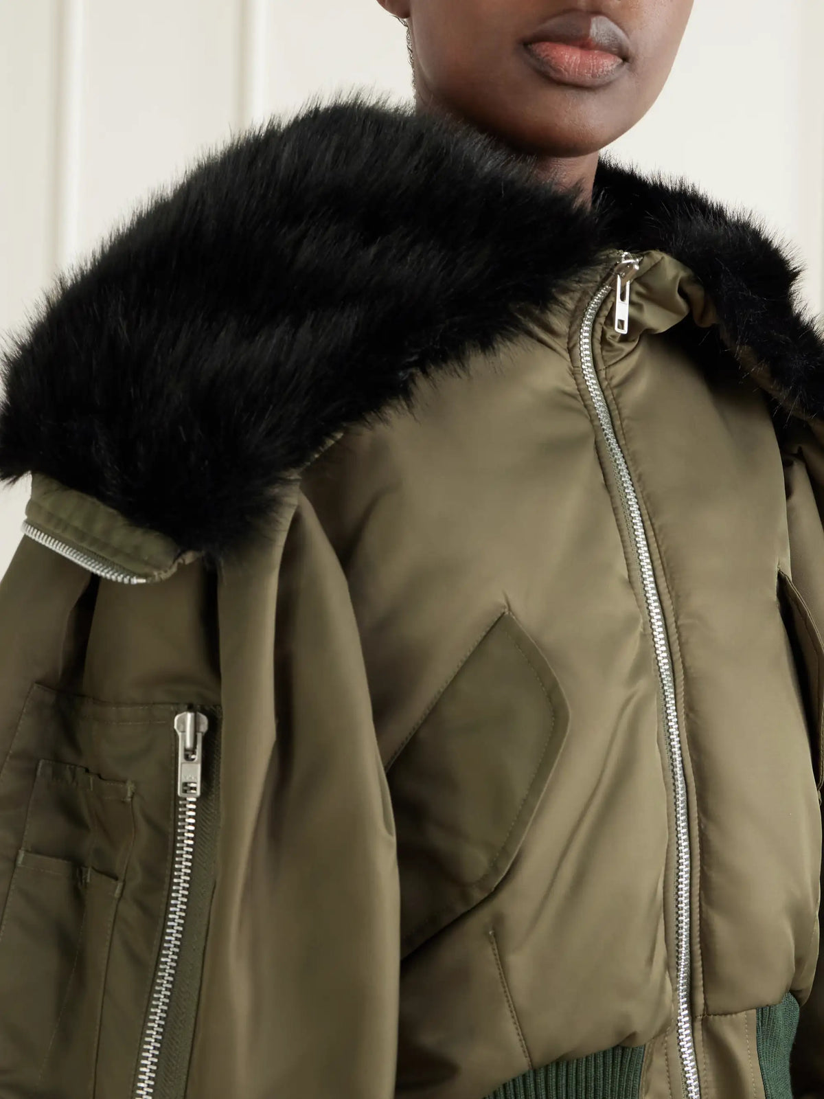 Simone Rocha Hooded Cropped Plush-trimmed Shell Bomber Jacket