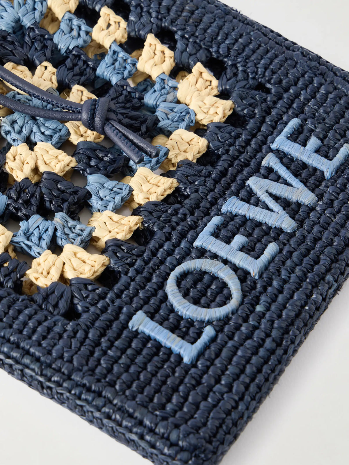 + Paula's Ibiza Logo-embroidered Leather-trimmed Crocheted Raffia Bucket Bag