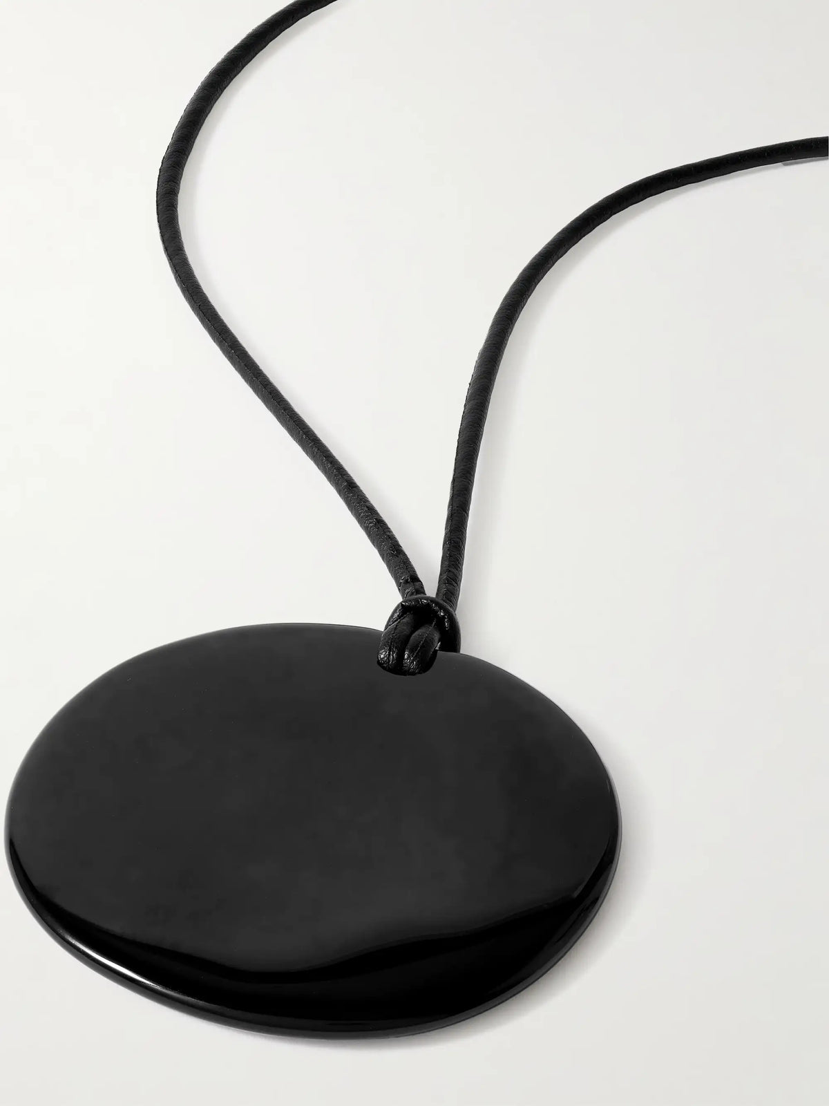 Large Full Moon Cord, Onyx And Silver Necklace