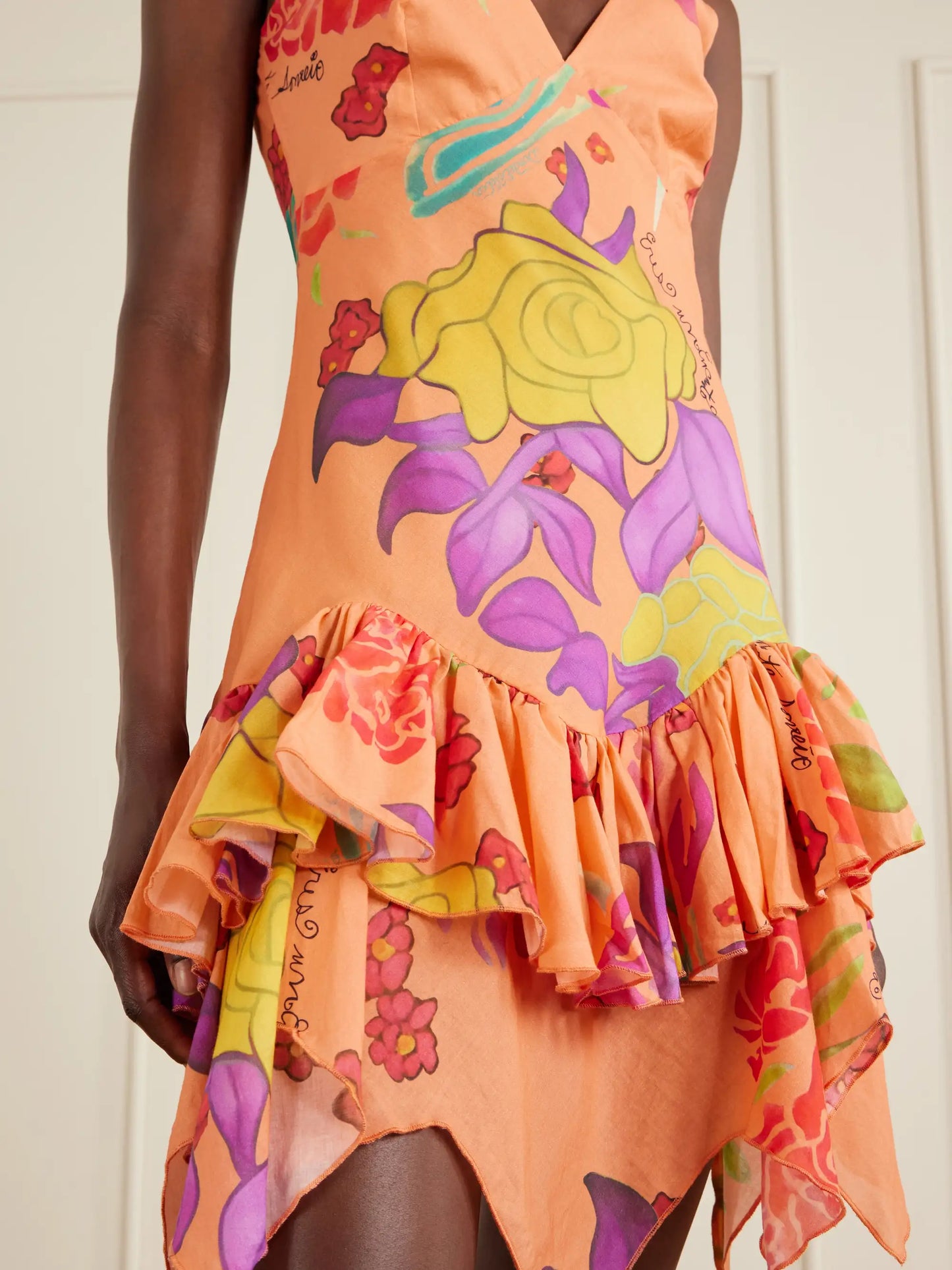 Guava Flores Ruffled Printed Cotton-voile Mini Dress