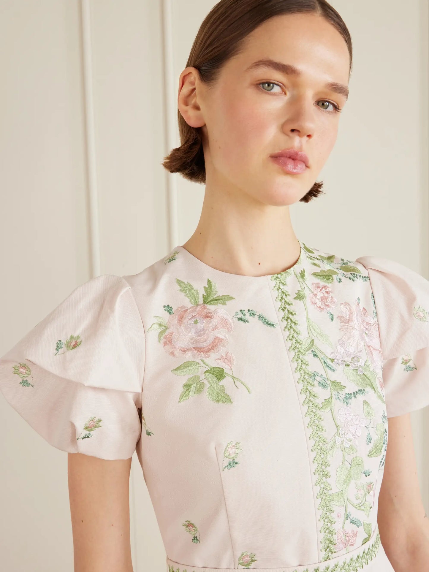 Floral-embroidered Cotton-faille Gown