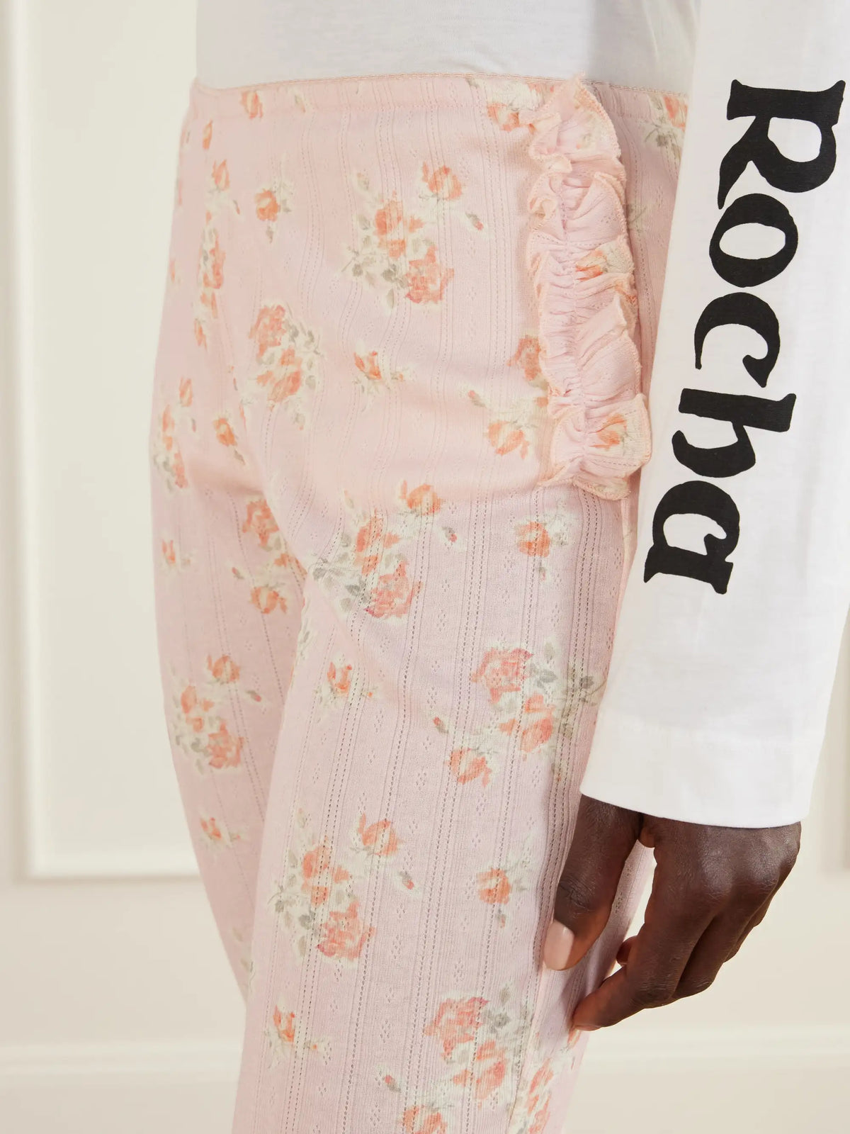Simone Rocha Ruffled Floral-print Pointelle-knit Cotton-jersey Leggings