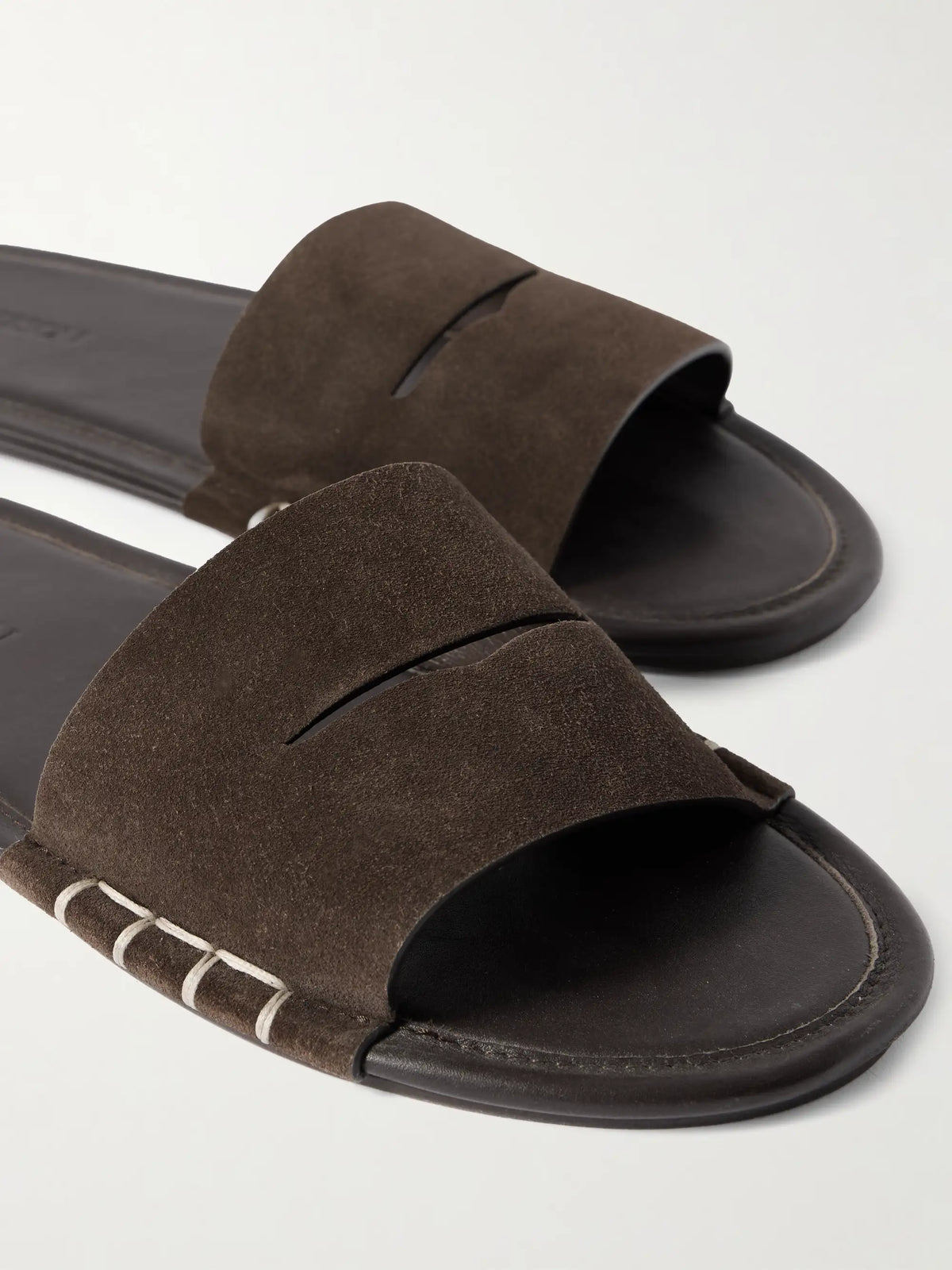 Loafer Whipstitched Suede Slides