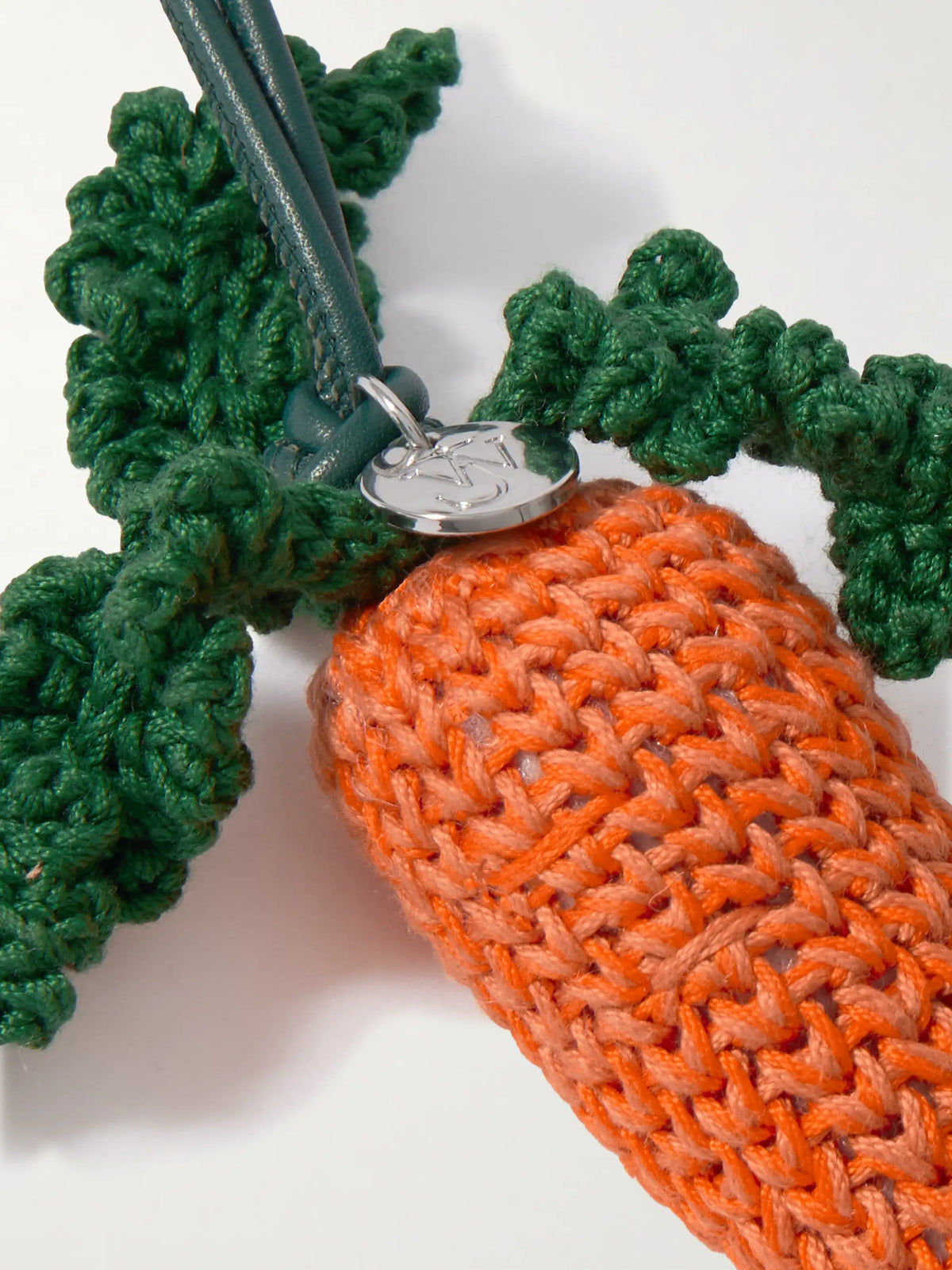 Carrot Crocheted Cotton And Leather Bag Charm