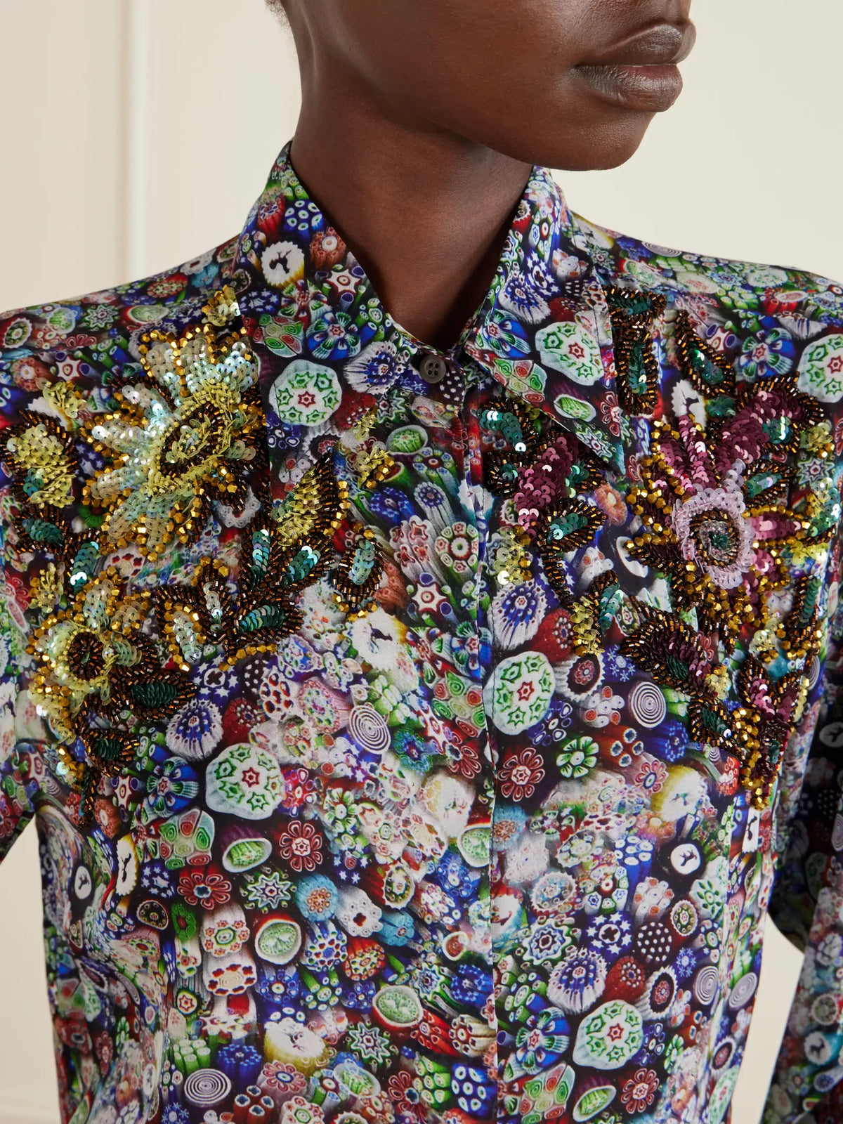 Sequin-embellished Printed Georgette Blouse
