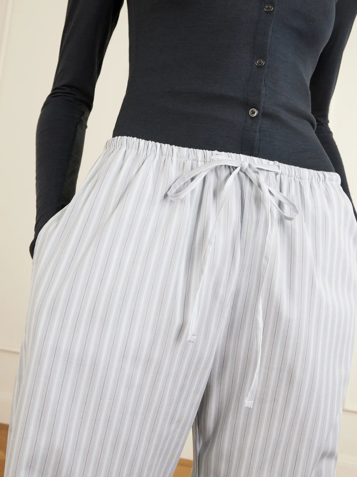 Yoshi Striped Cotton-blend Wide-leg Pants