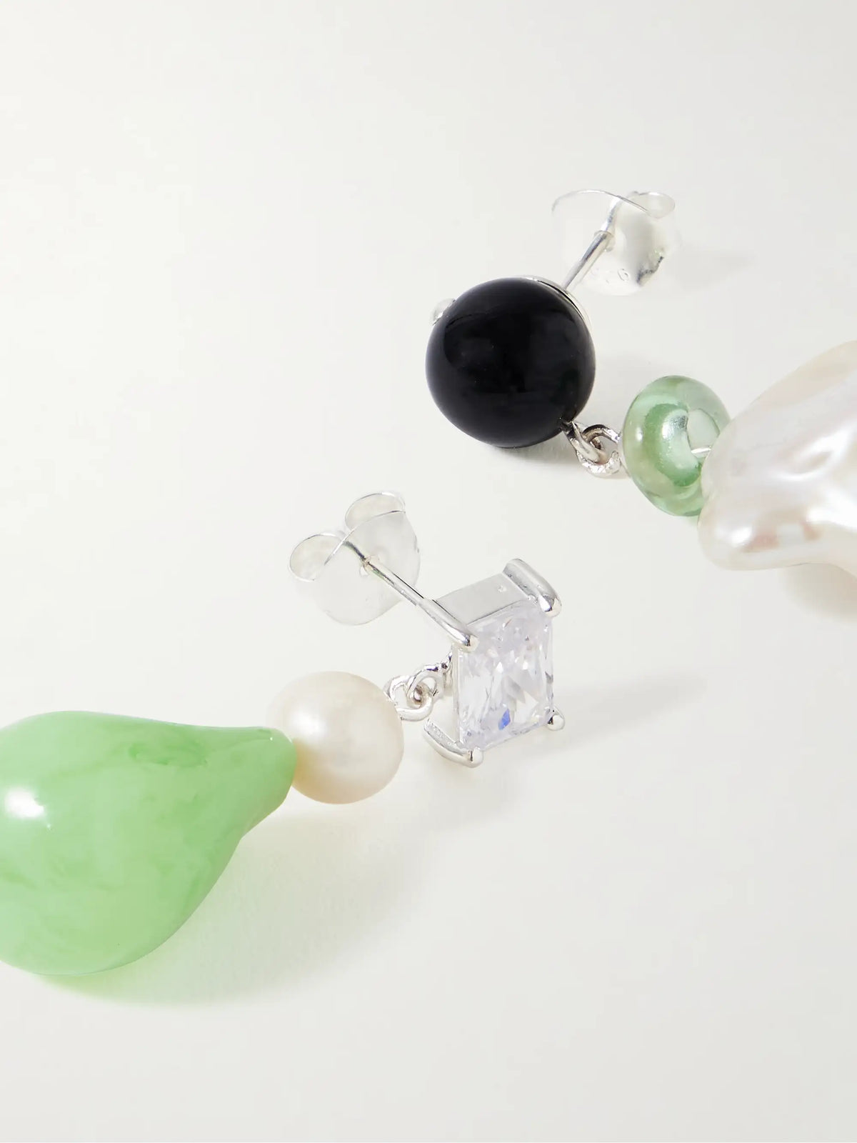 Bio-resin, Recycled Silver, Cubic Zirconia And Pearl Earrings