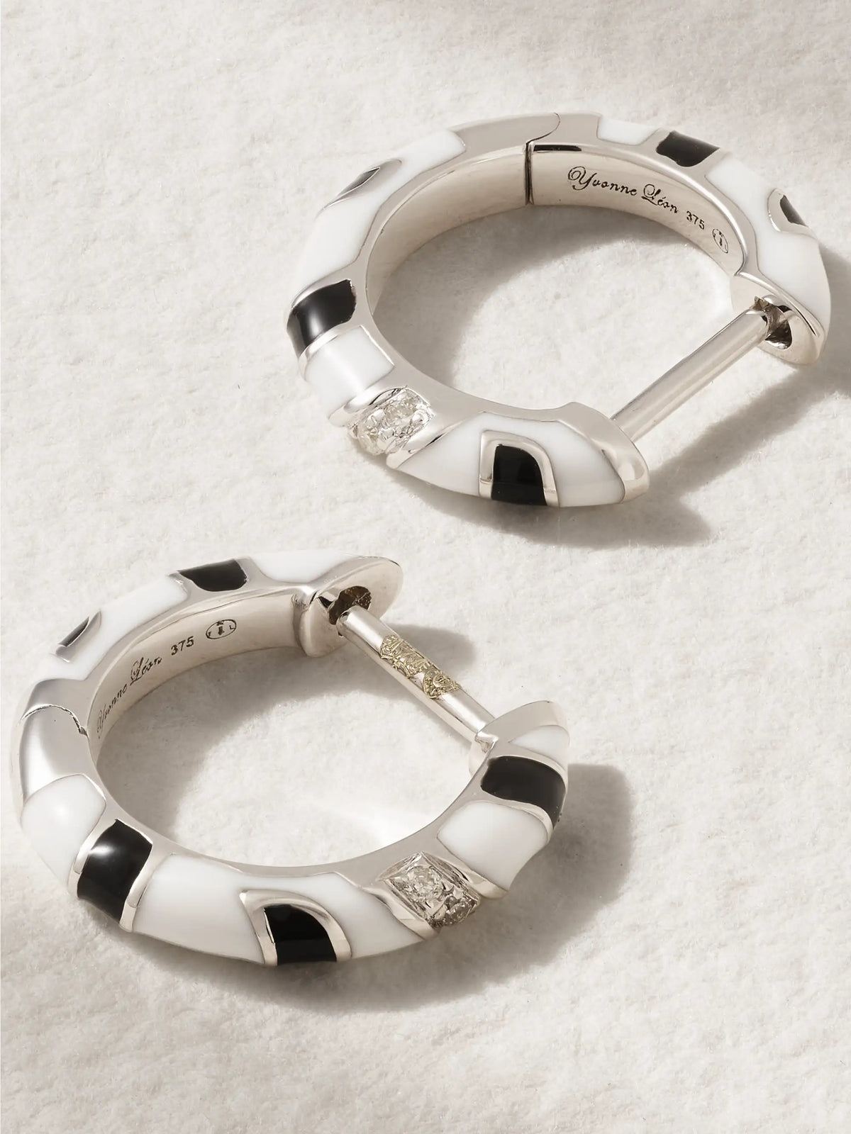 9-karat White Gold, Diamond And Enamel Hoop Earrings
