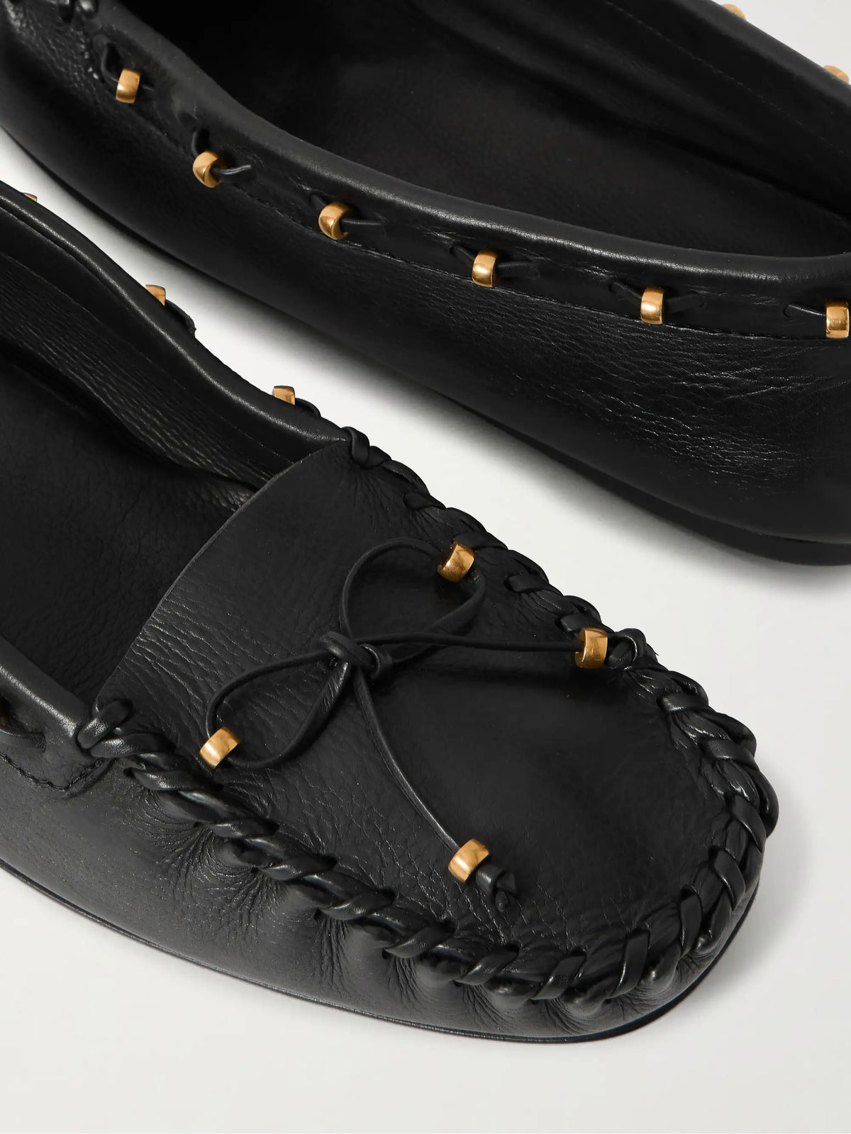 Milly Embellished Whipstitched Textured-leather Loafers