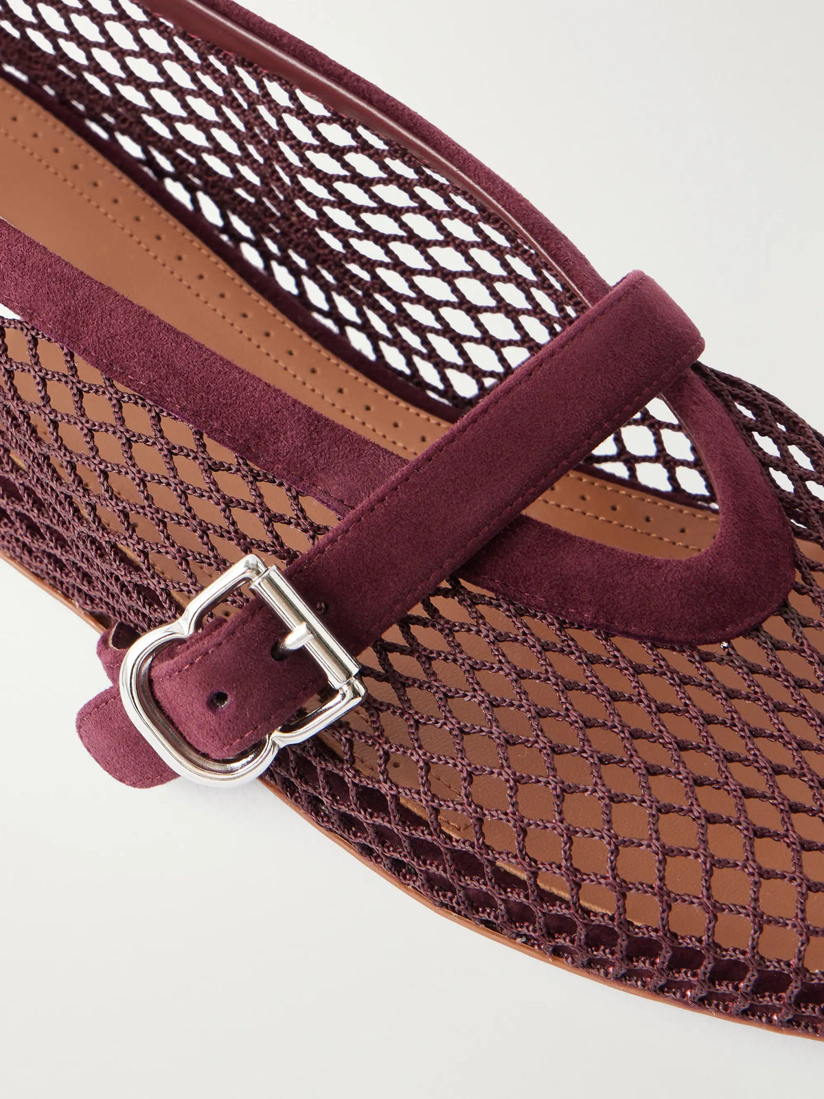 Patent Leather-trimmed Mesh Ballet Flats