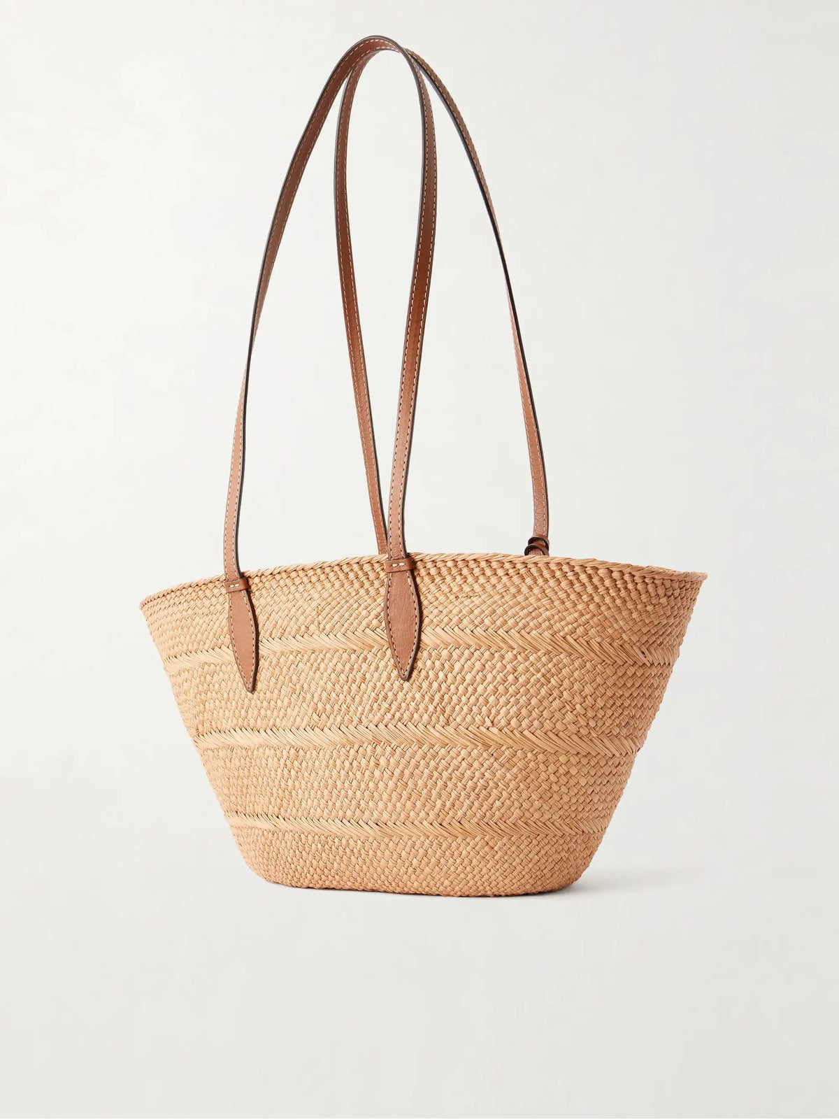 Trapeze Basket Leather-trimmed Raffia Tote