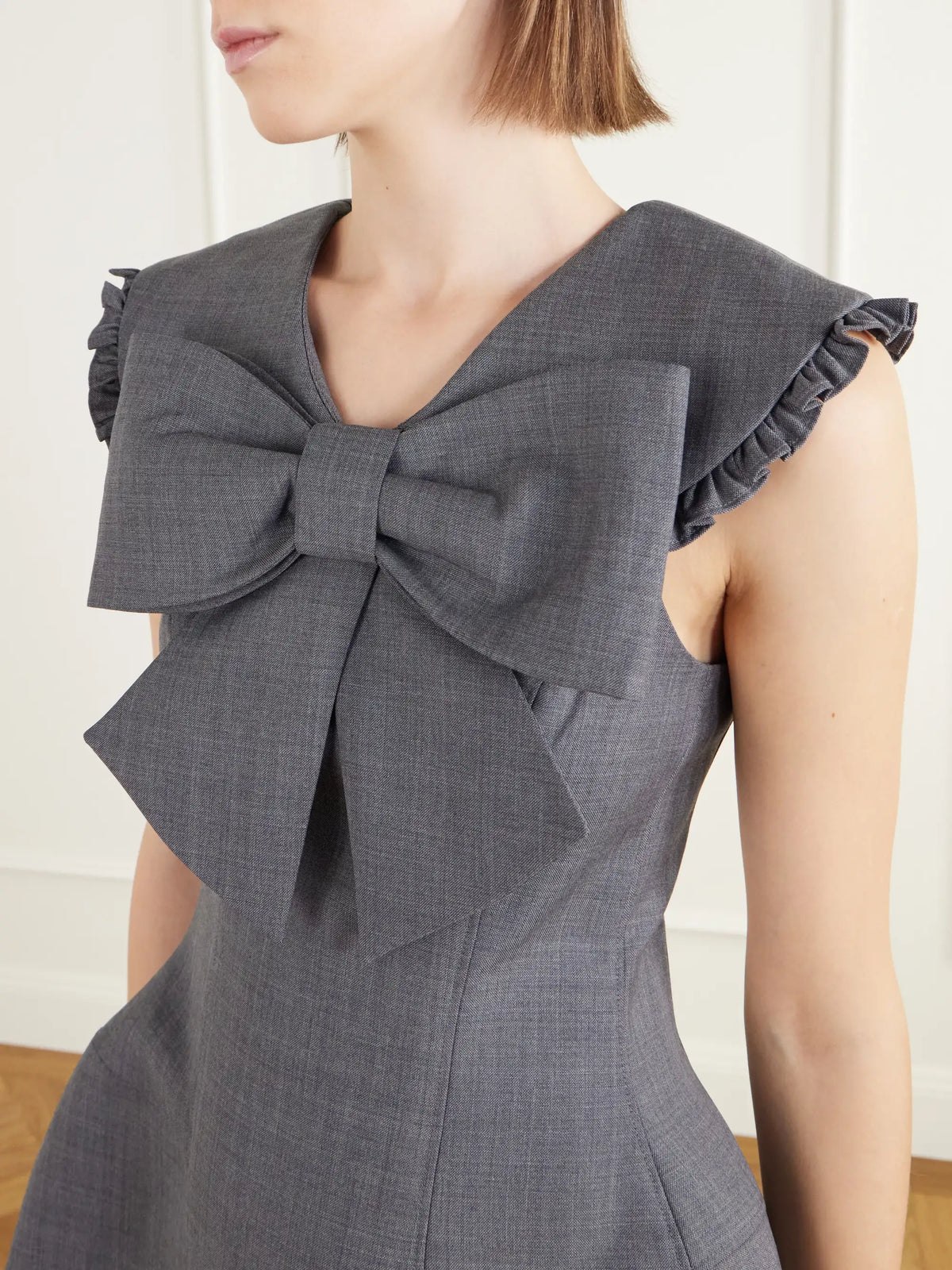 SHUSHU/TONG Bow-detail Ruffled Twill Mini Dress