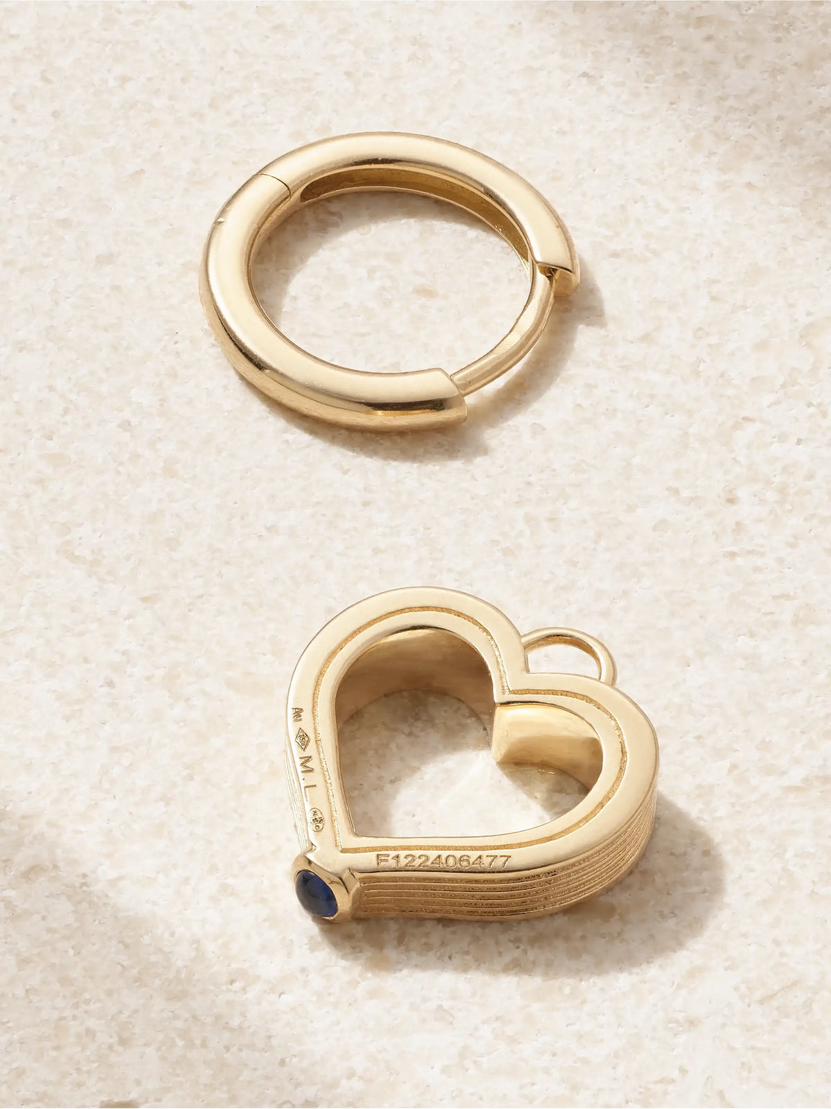 Heart Baby 18-karat Gold Sapphire Single Hoop Earring